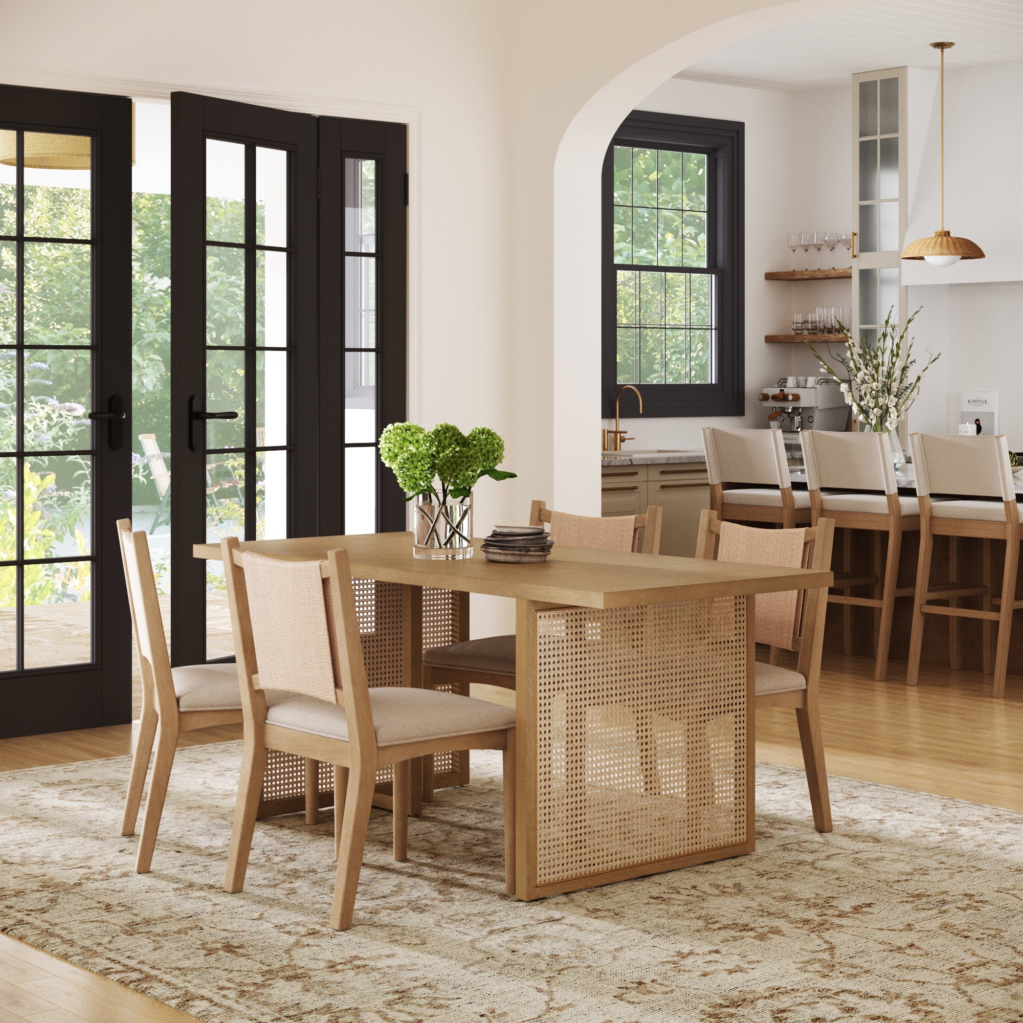 Rattan Boho Dining Table with Seagrass Chair Set of 4