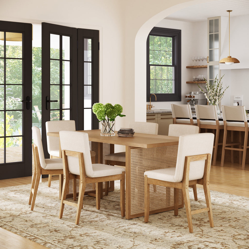 Rattan Boho Dining Set w/ Upholstered Dining Chair