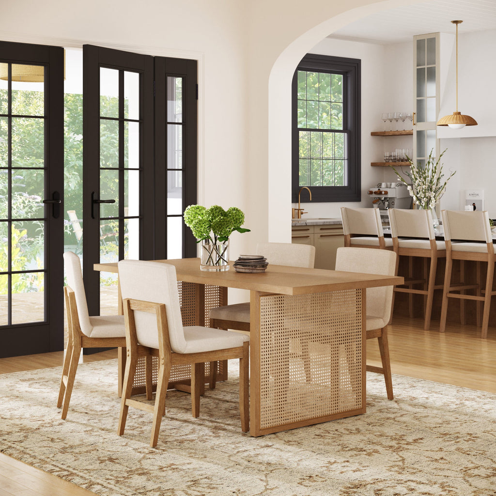Rattan Boho Dining Set w/ Upholstered Dining Chair