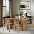 Rattan Boho Dining Table Set of 4 w/ Faux Leather Chair