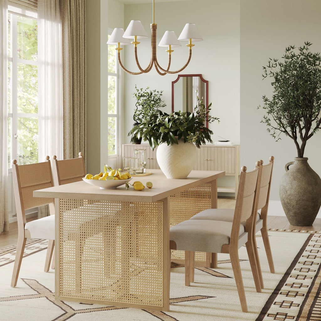 Bohemian Natural Wood & Rattan Dining Table