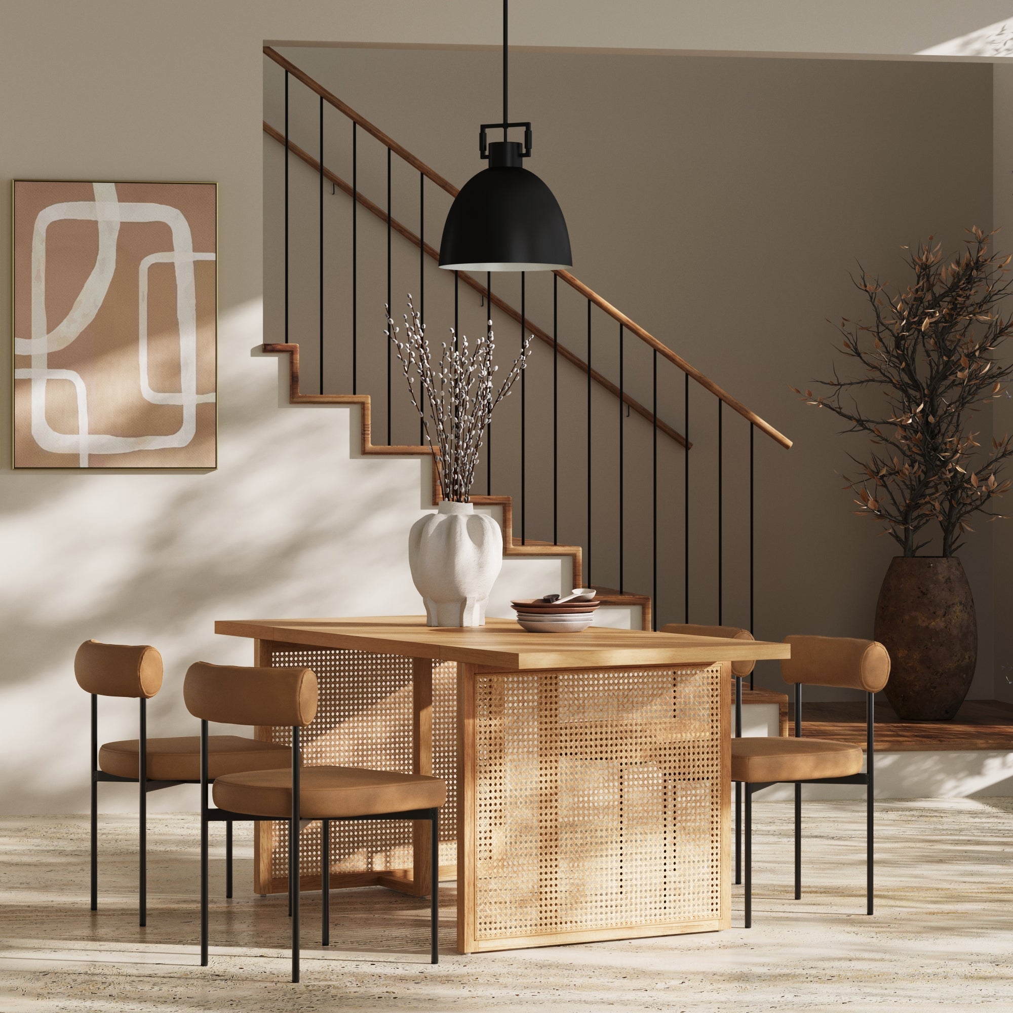 Mid-Century Faux Leather Dining Set (4 Chair)