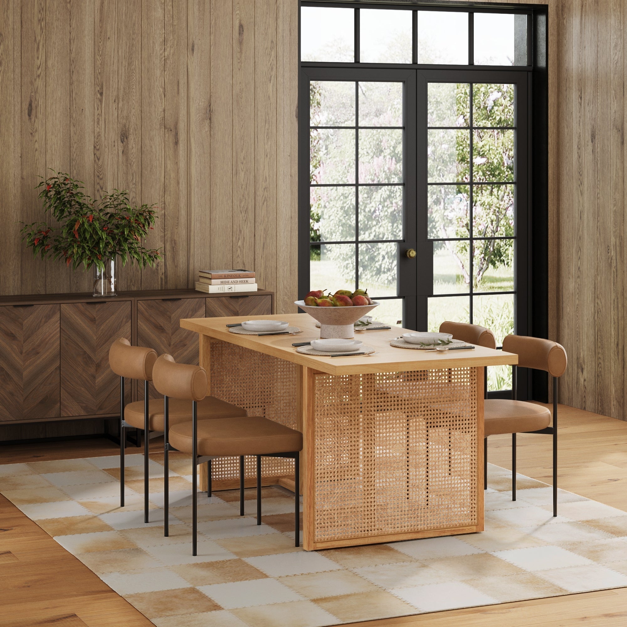 Mid-Century Faux Leather Dining Set (4 Chair)