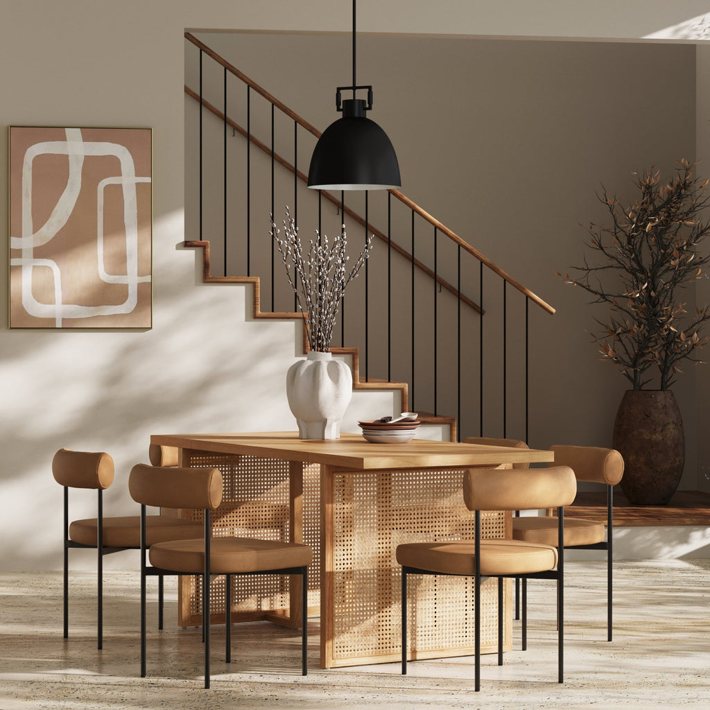 Mid-Century Faux Leather Dining Set (6 Chair)