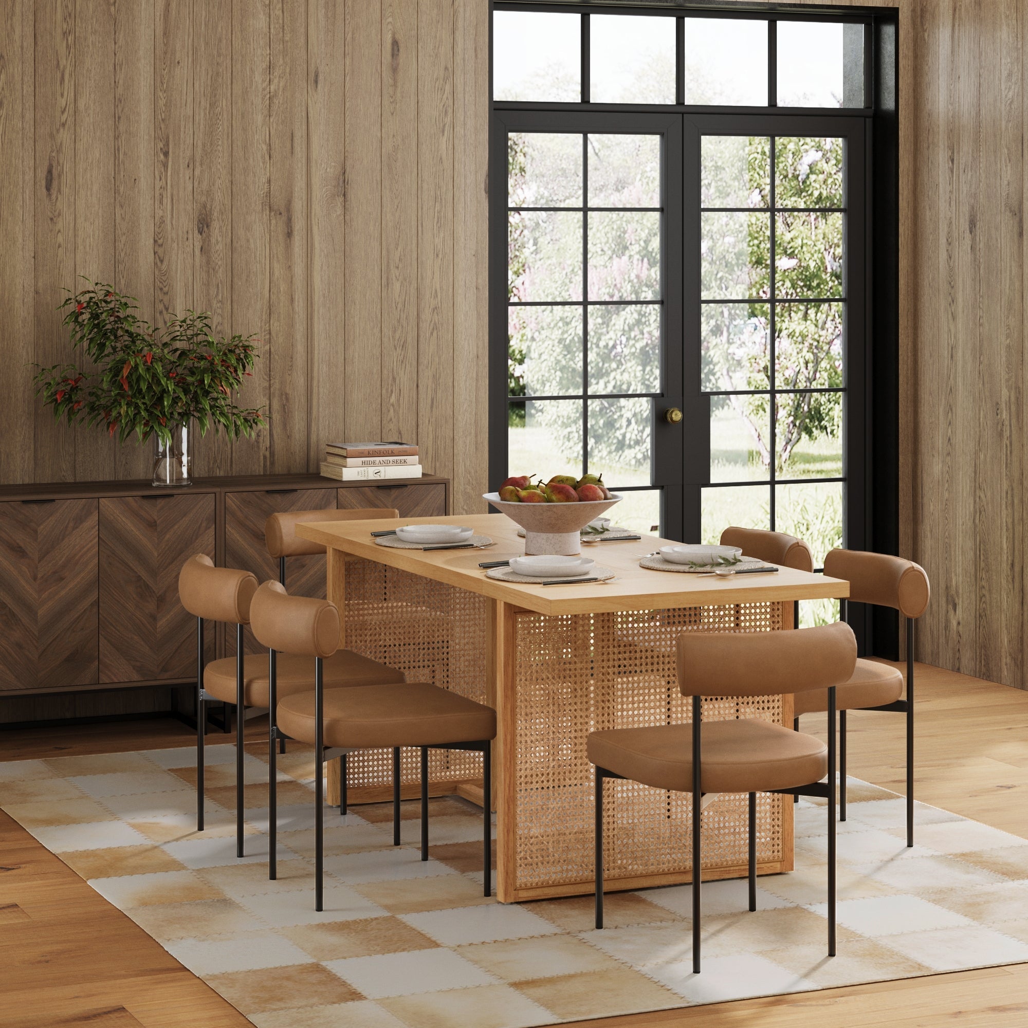 Mid-Century Faux Leather Dining Set (6 Chair)