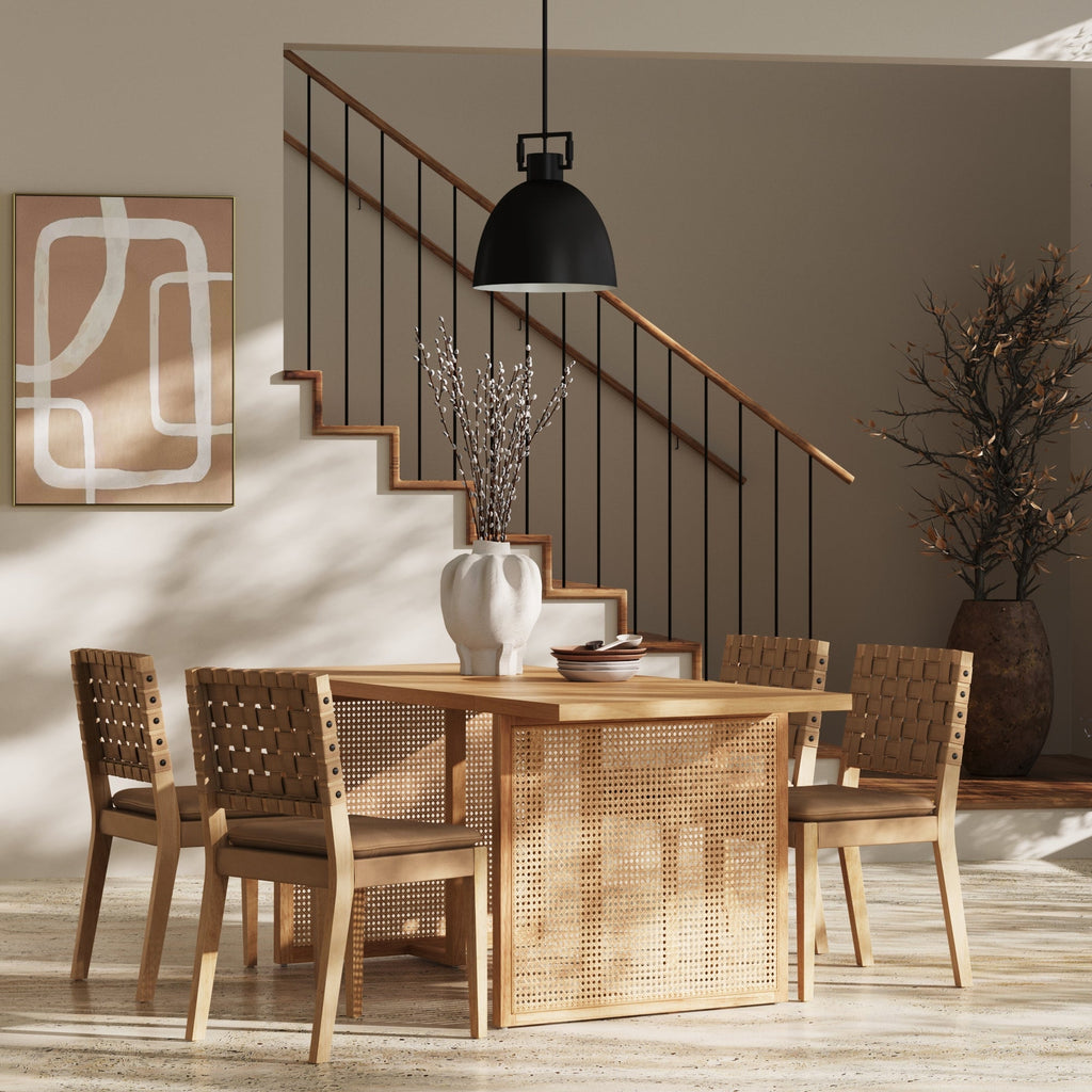 Woven Faux Leather & Rattan Dining Set (4 Chair)