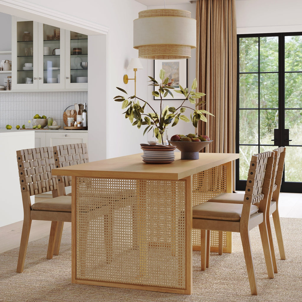Woven Faux Leather & Rattan Dining Set (4 Chair)