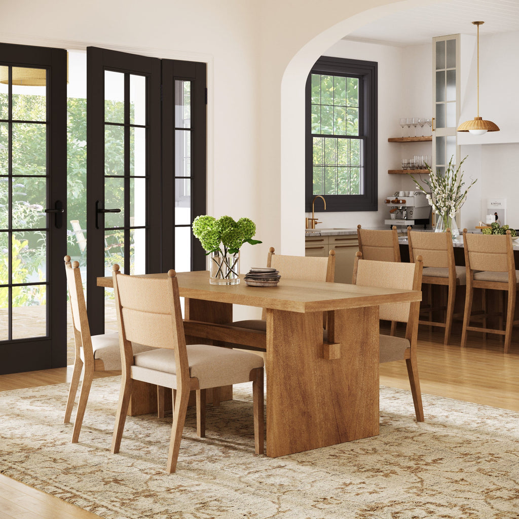 Boho Solid Wood Dining Set Light Brown (4 Chair)