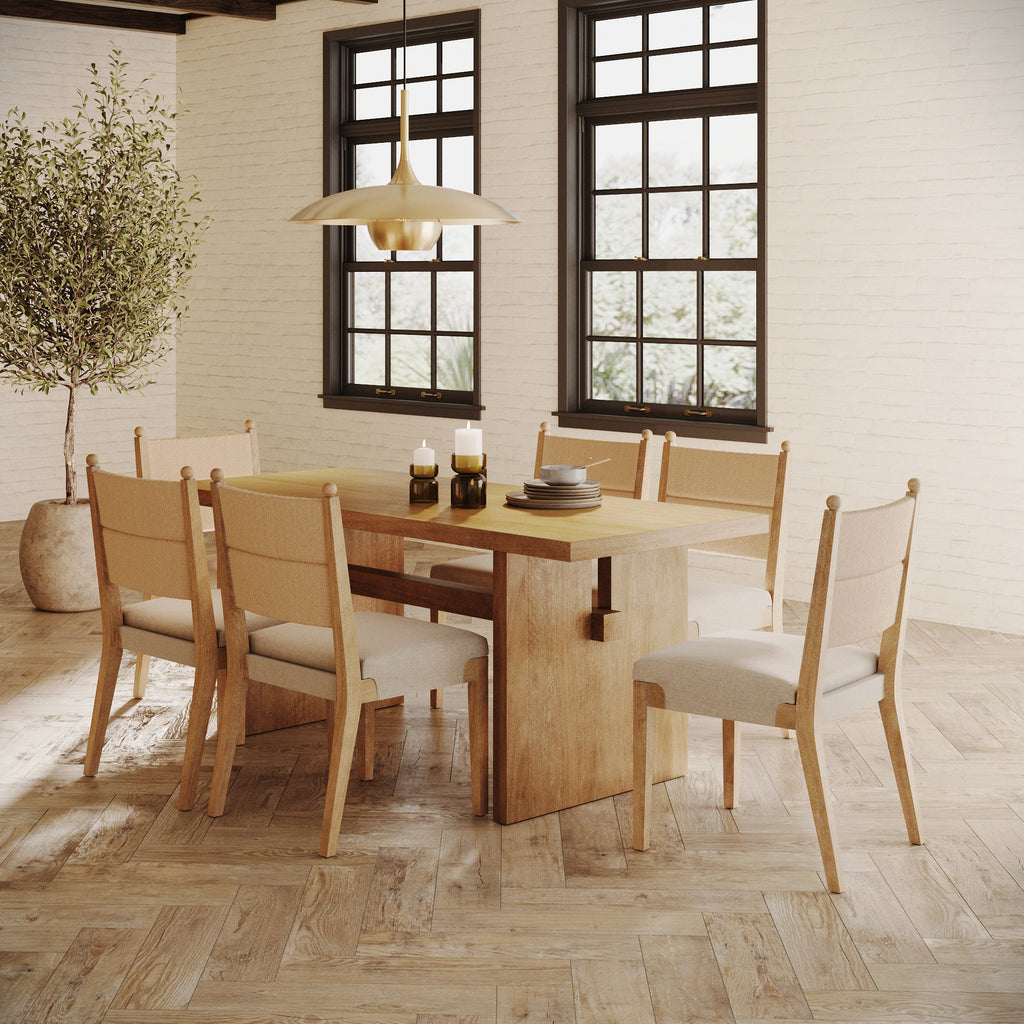 Boho Solid Wood Dining Set Light Brown (6 Chair)