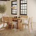 Boho Solid Wood Dining Set Light Brown (6 Chair)