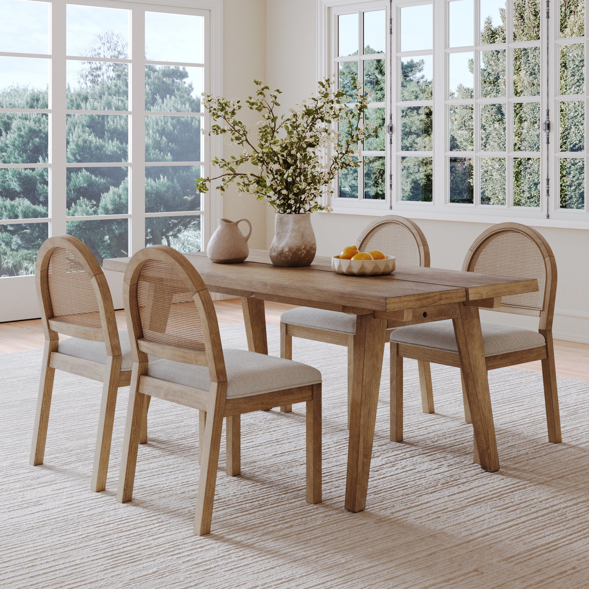 Natural Rattan Dining Table Set (4 Chair)