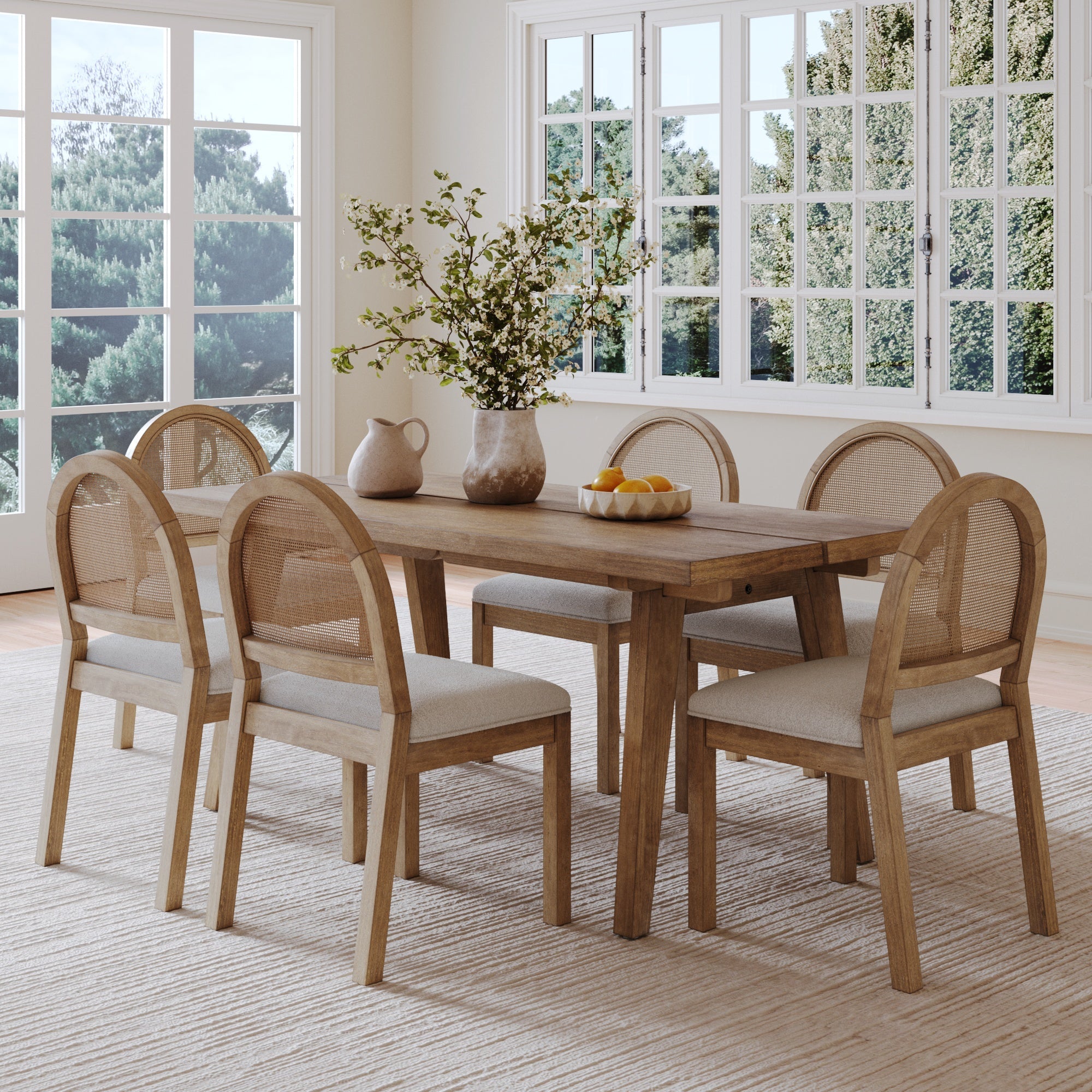 Natural Rattan Dining Table Set (6 Chair)