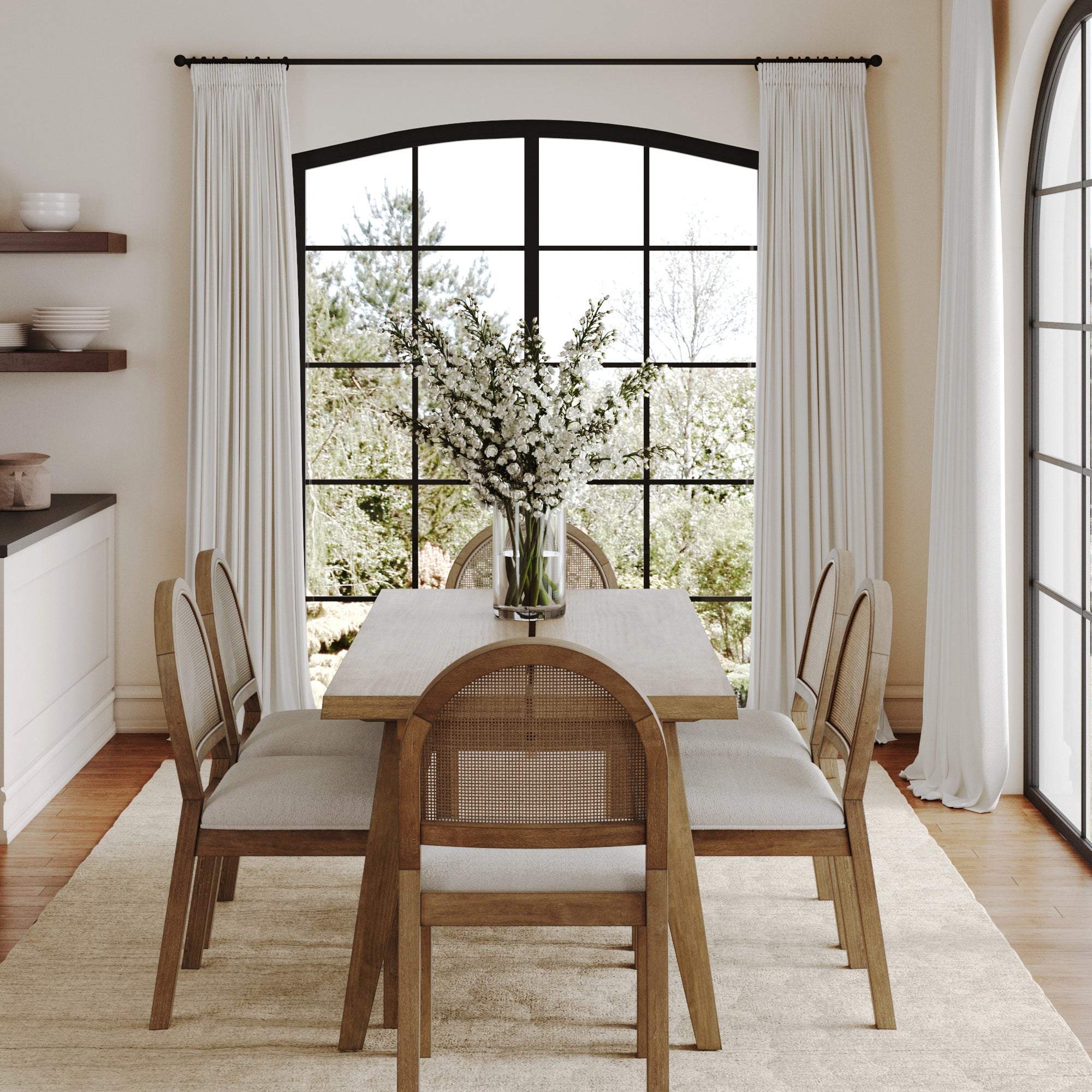 Natural Rattan Dining Table Set (6 Chair)