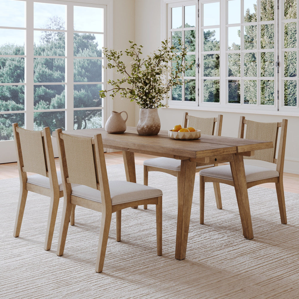 Bohemian Wooden Dining Table Set (4 Chair)