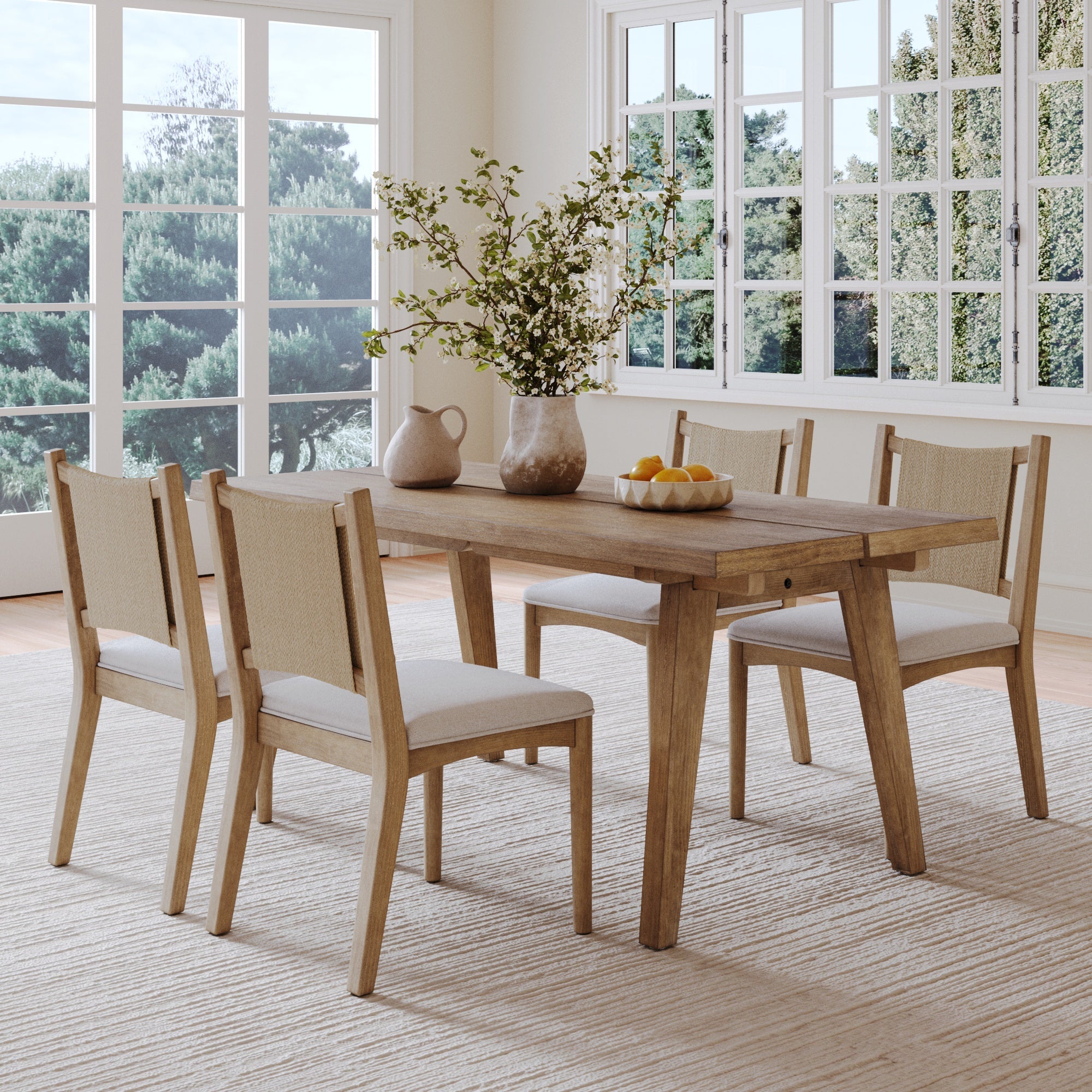 Bohemian Wooden Dining Table Set (4 Chair)