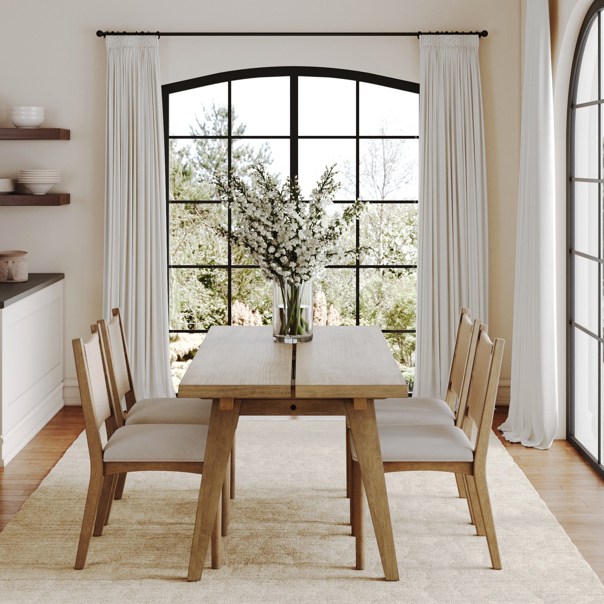 Bohemian Wooden Dining Table Set (4 Chair)