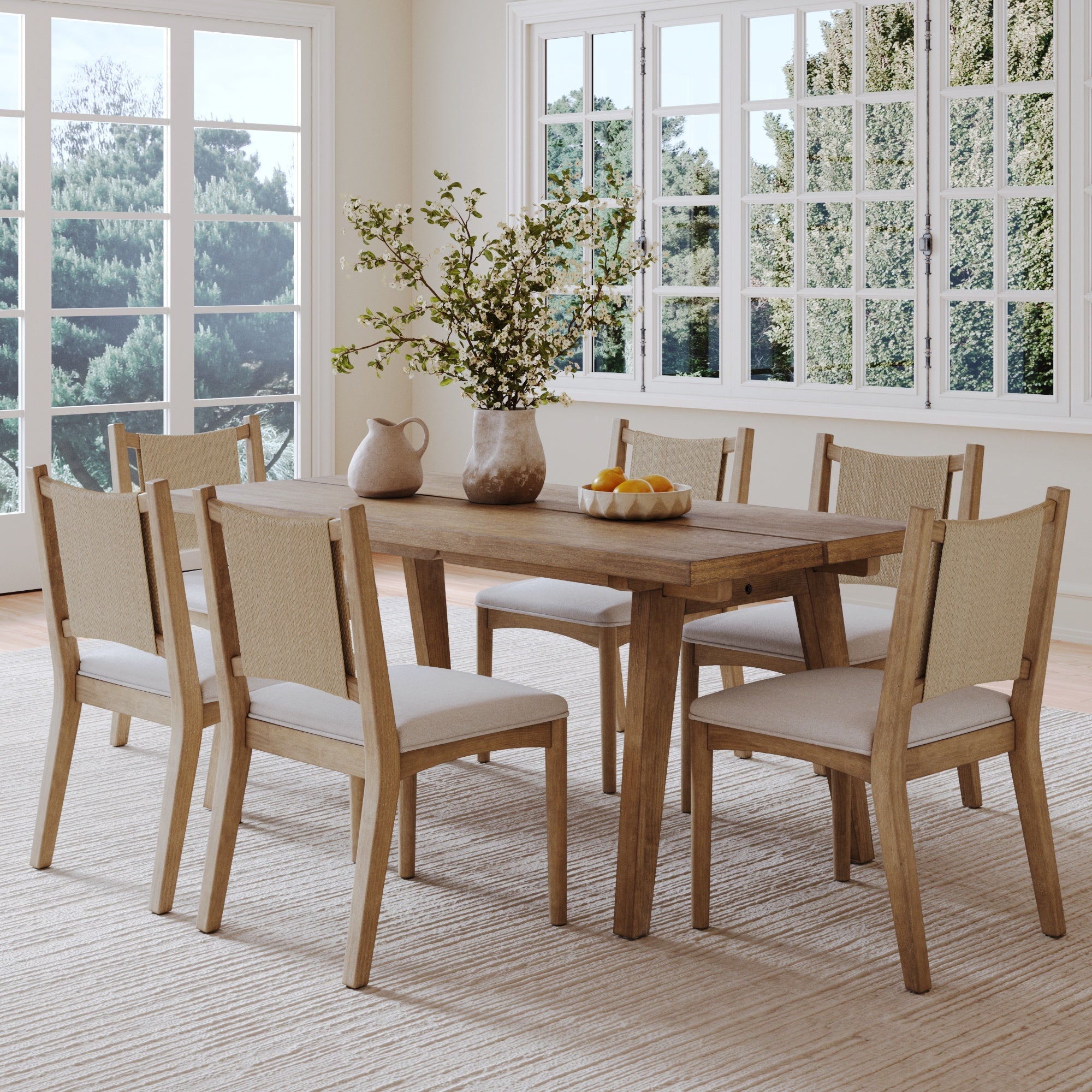 Bohemian Wooden Dining Table Set (6 Chair)