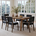 Mid Century Faux Leather Dining Set Black (6 Chair)