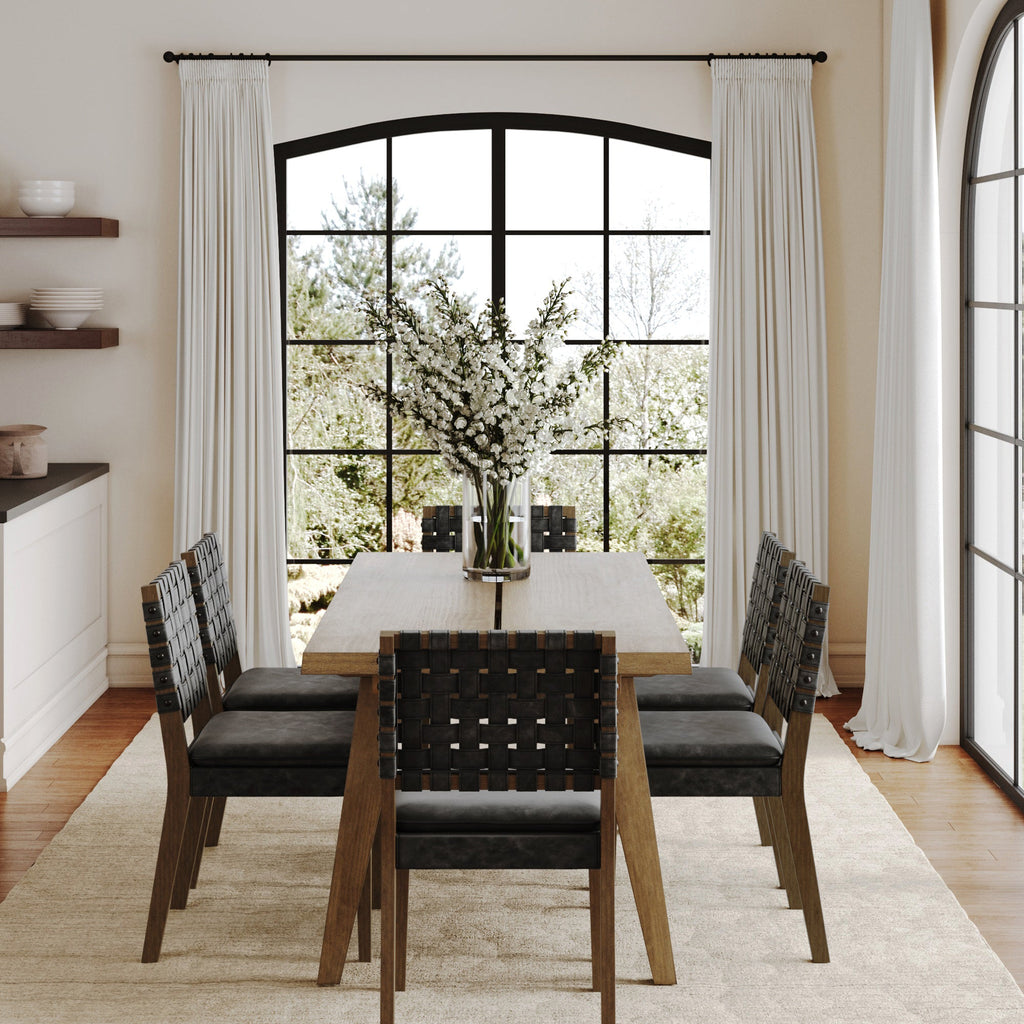 Mid Century Faux Leather Dining Set Black (6 Chair)