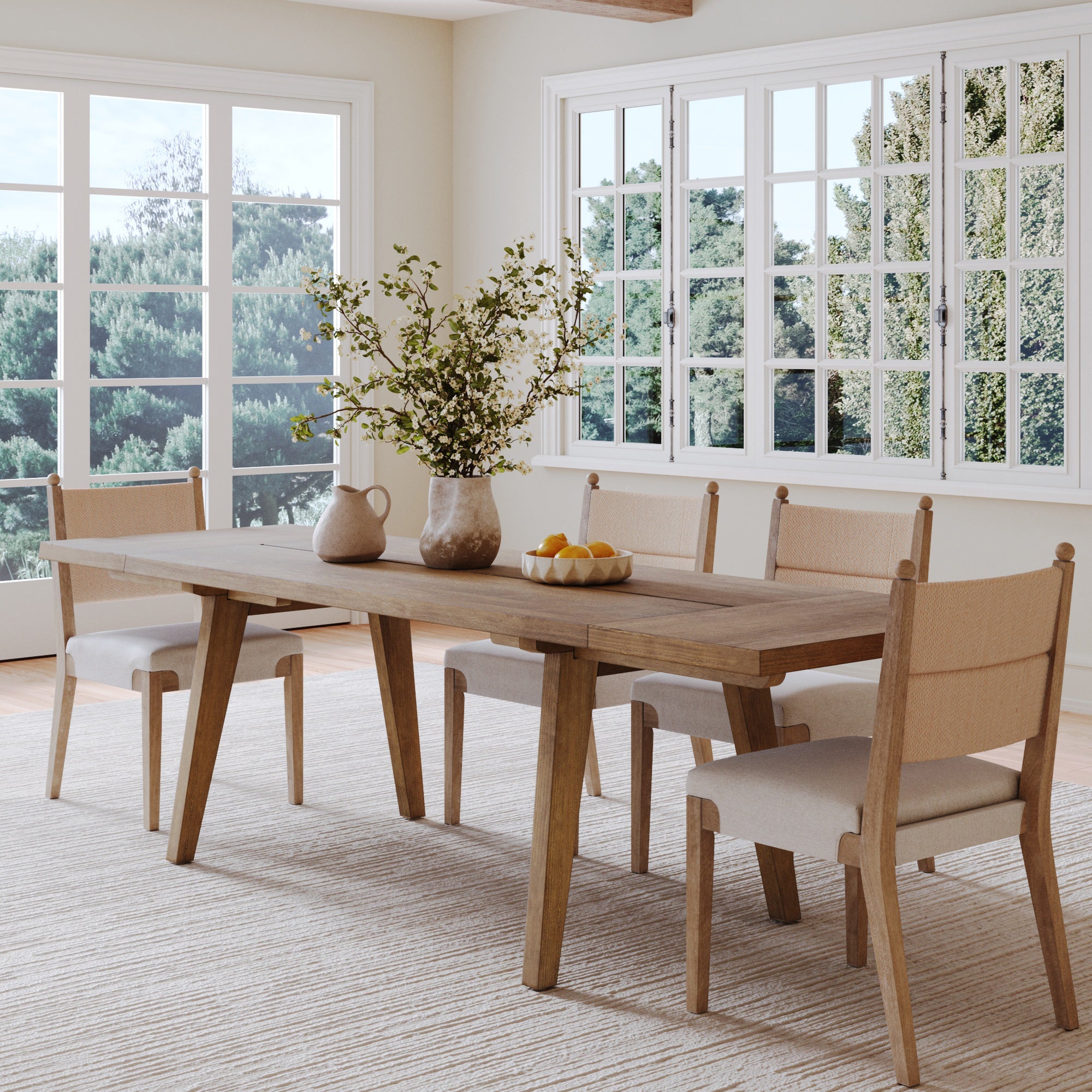 Farmhouse Wooden Dining Table with Leaf Extension