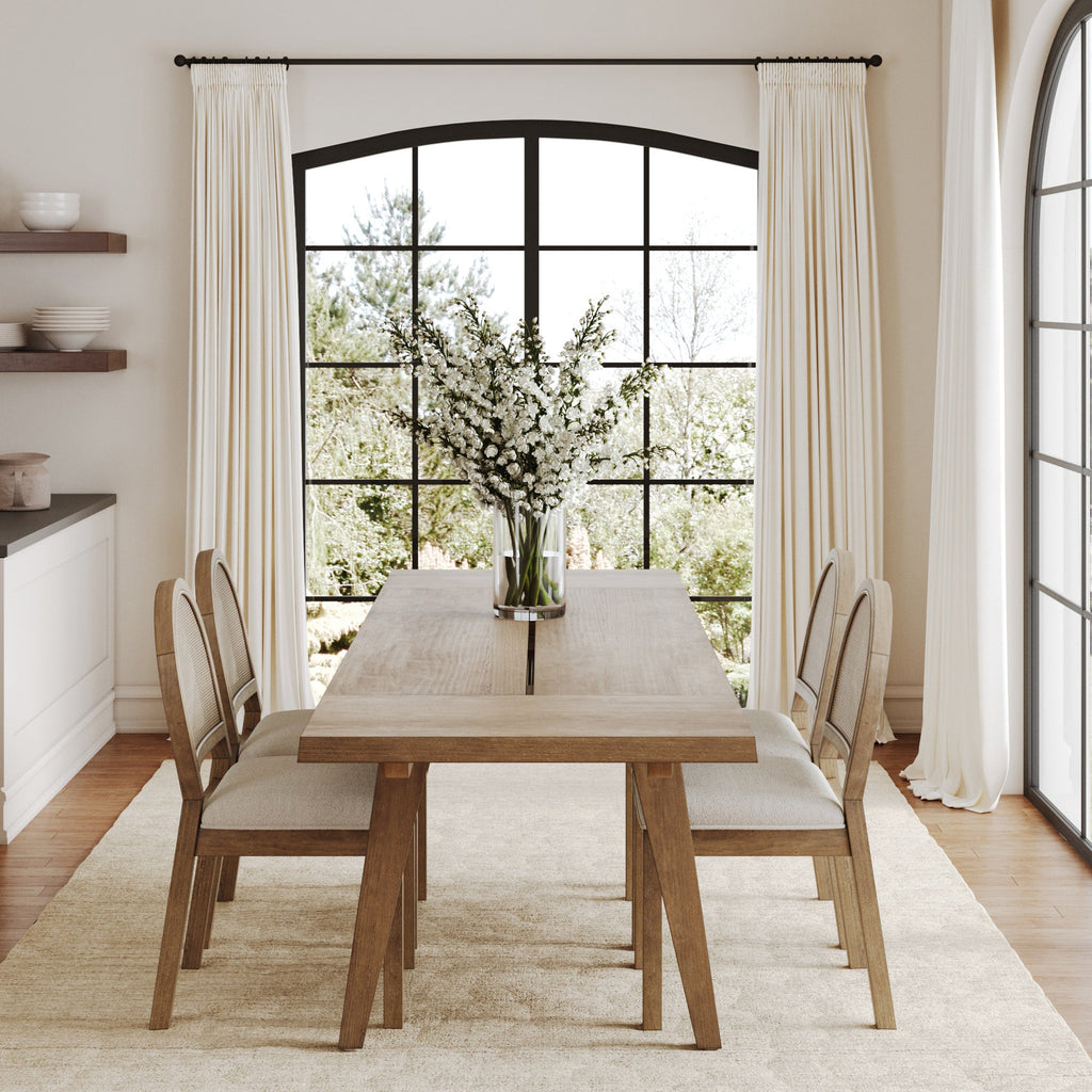Extendable Boho Rattan Dining Table Set (4 Chair)