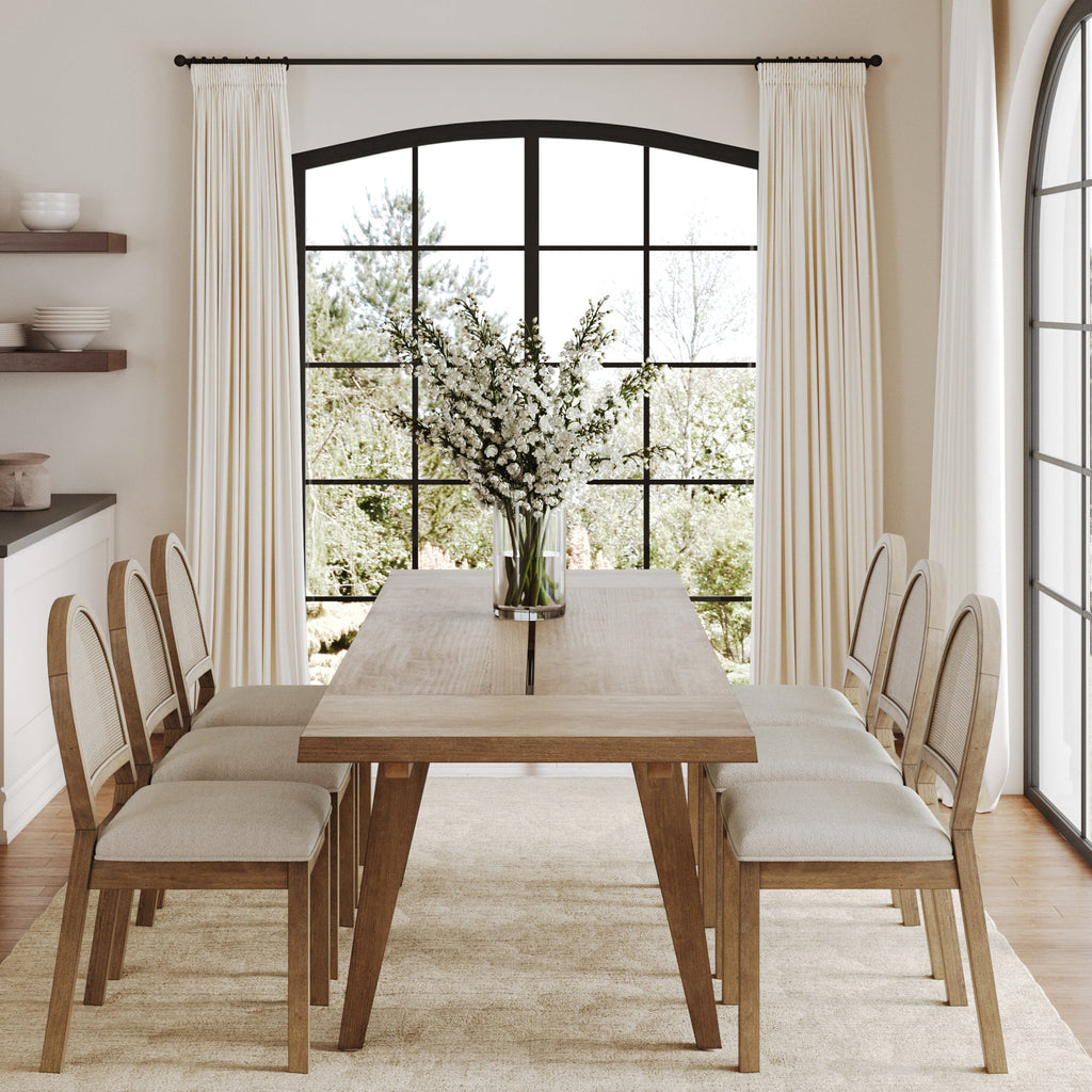 Extendable Boho Rattan Dining Table Set (6 Chair)