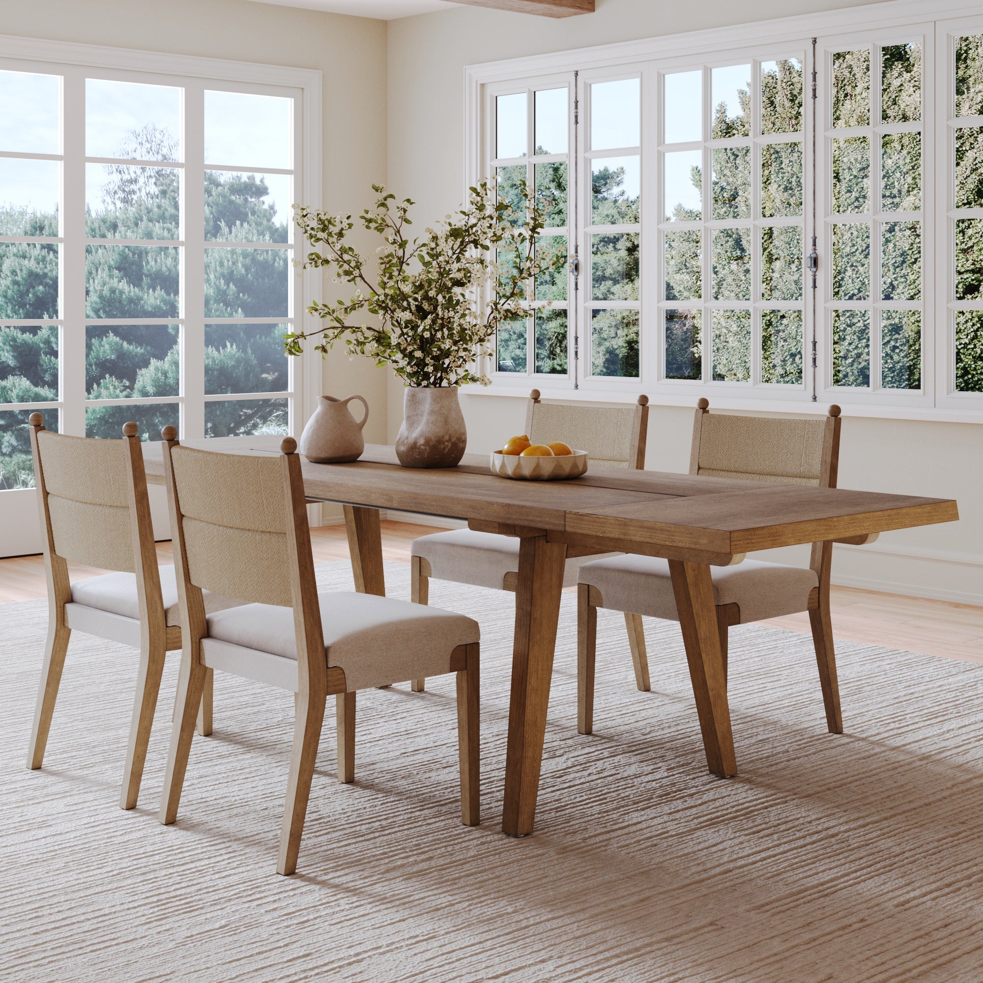 Extendable Bohemian Seagrass Dining Table Set (4 Chair)