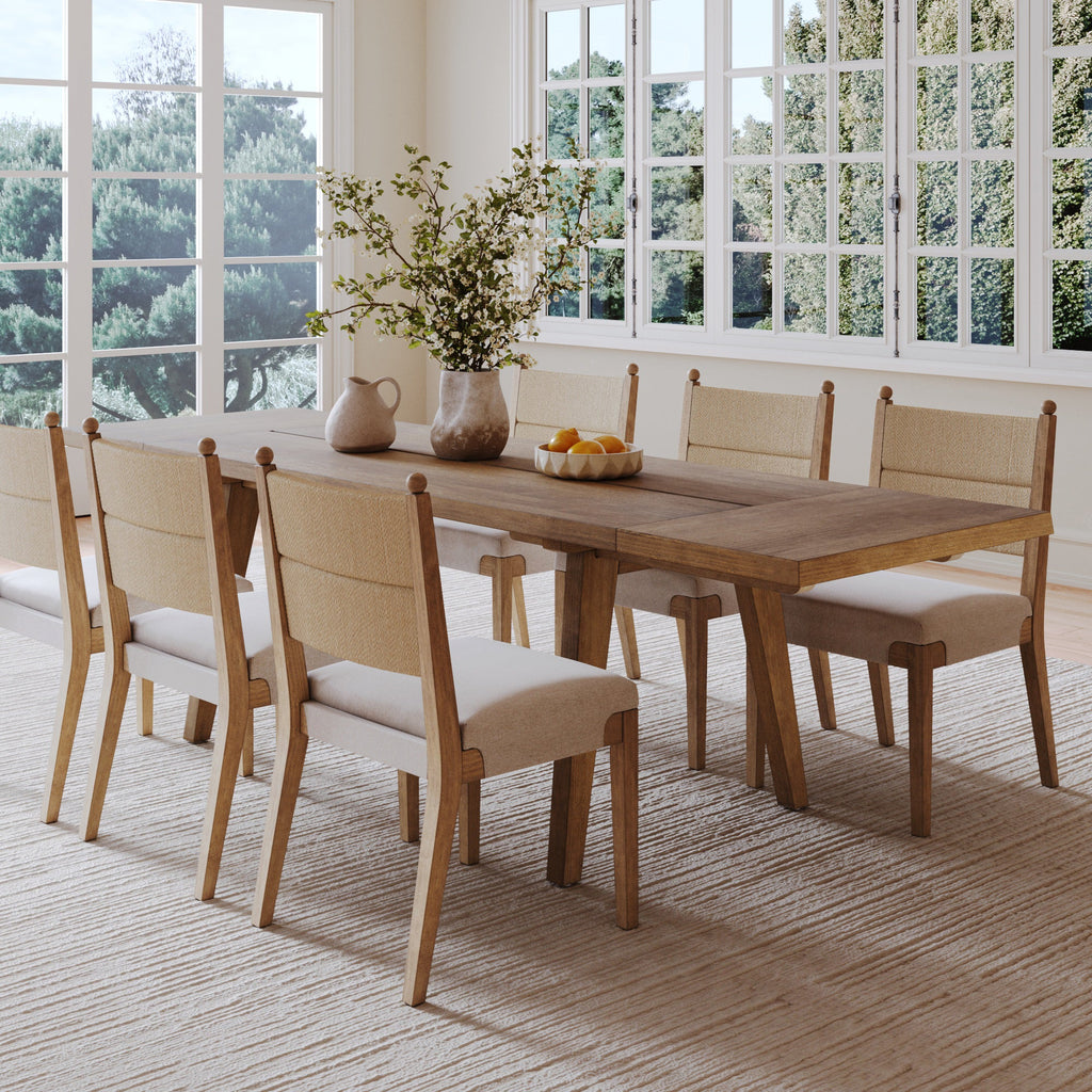 Extendable Bohemian Seagrass Dining Table Set (6 Chair)
