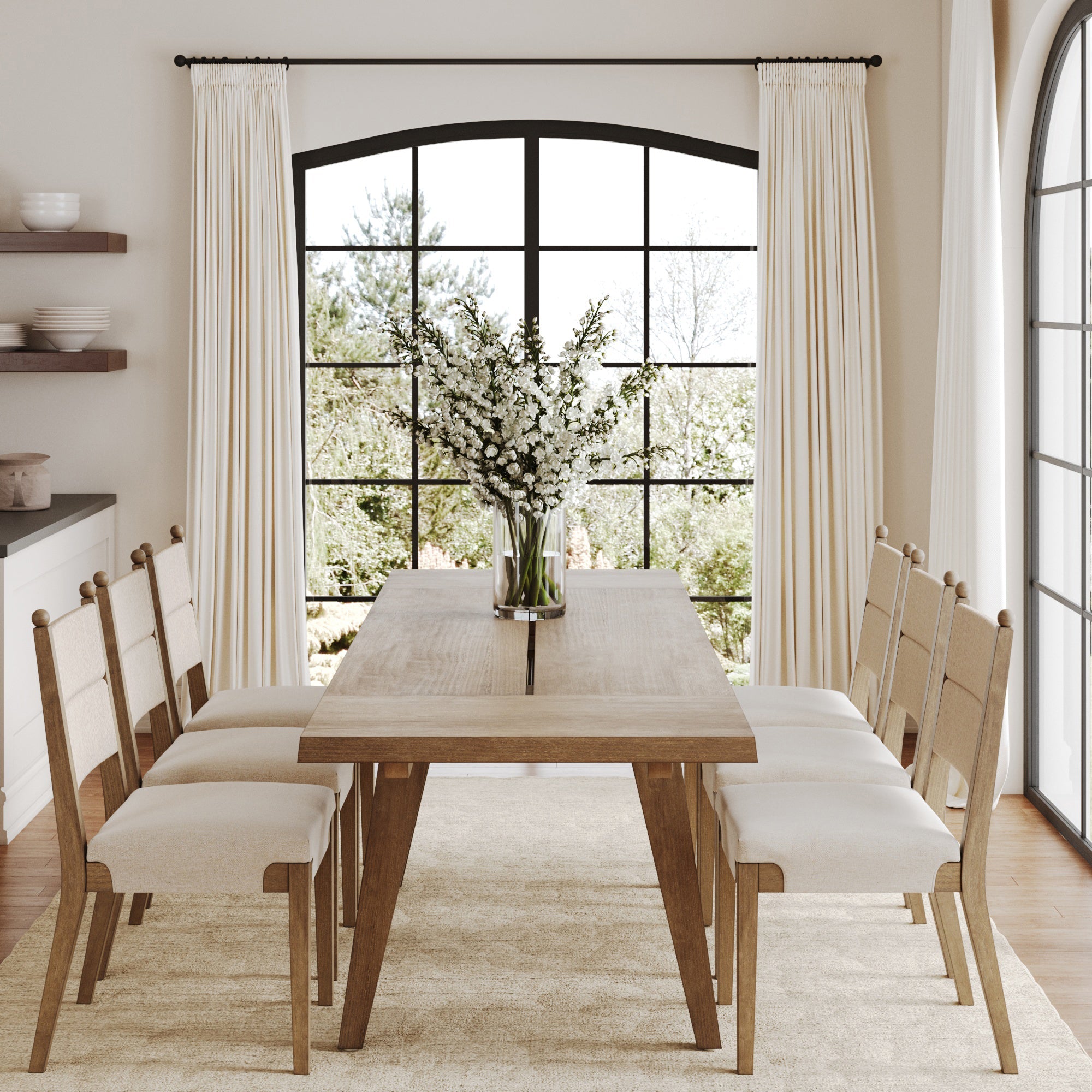 Extendable Bohemian Seagrass Dining Table Set (6 Chair)