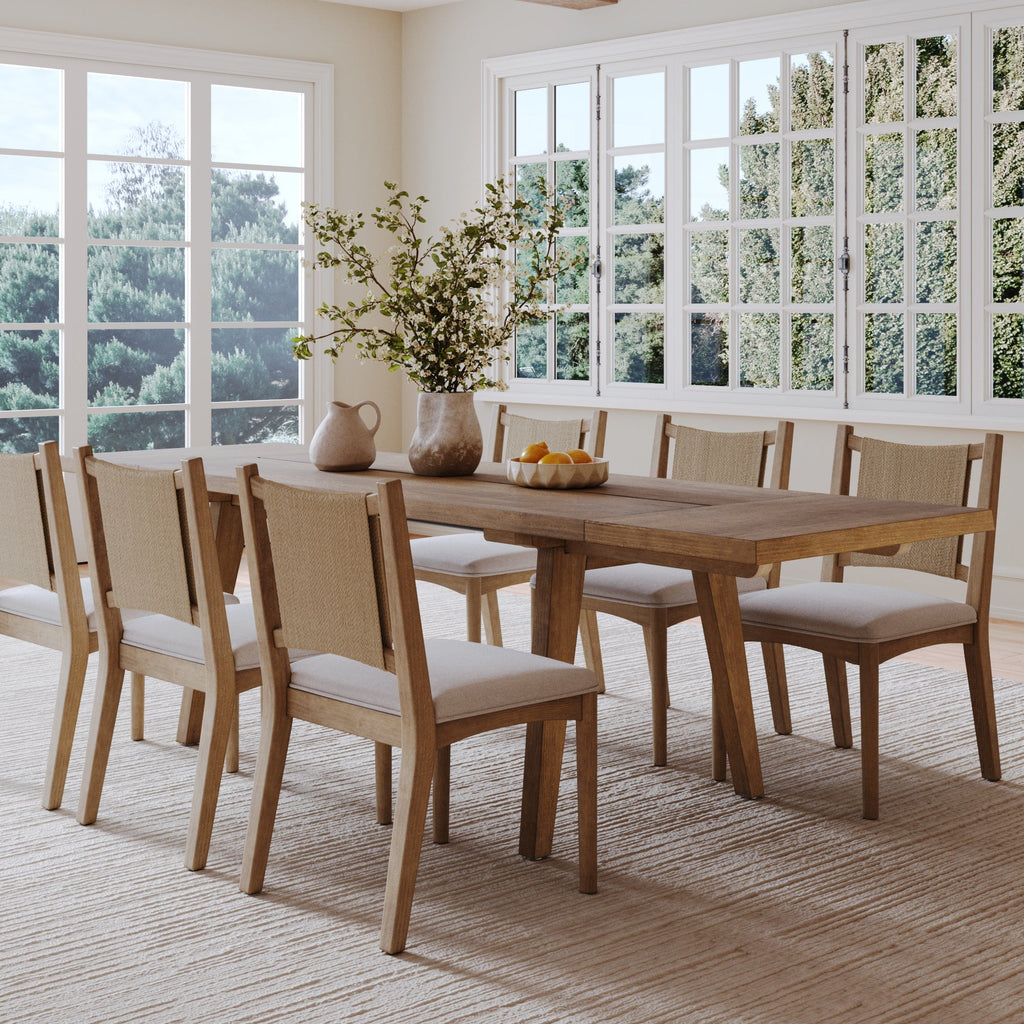 Extendable Flax Dining Table Set (6 Chair)