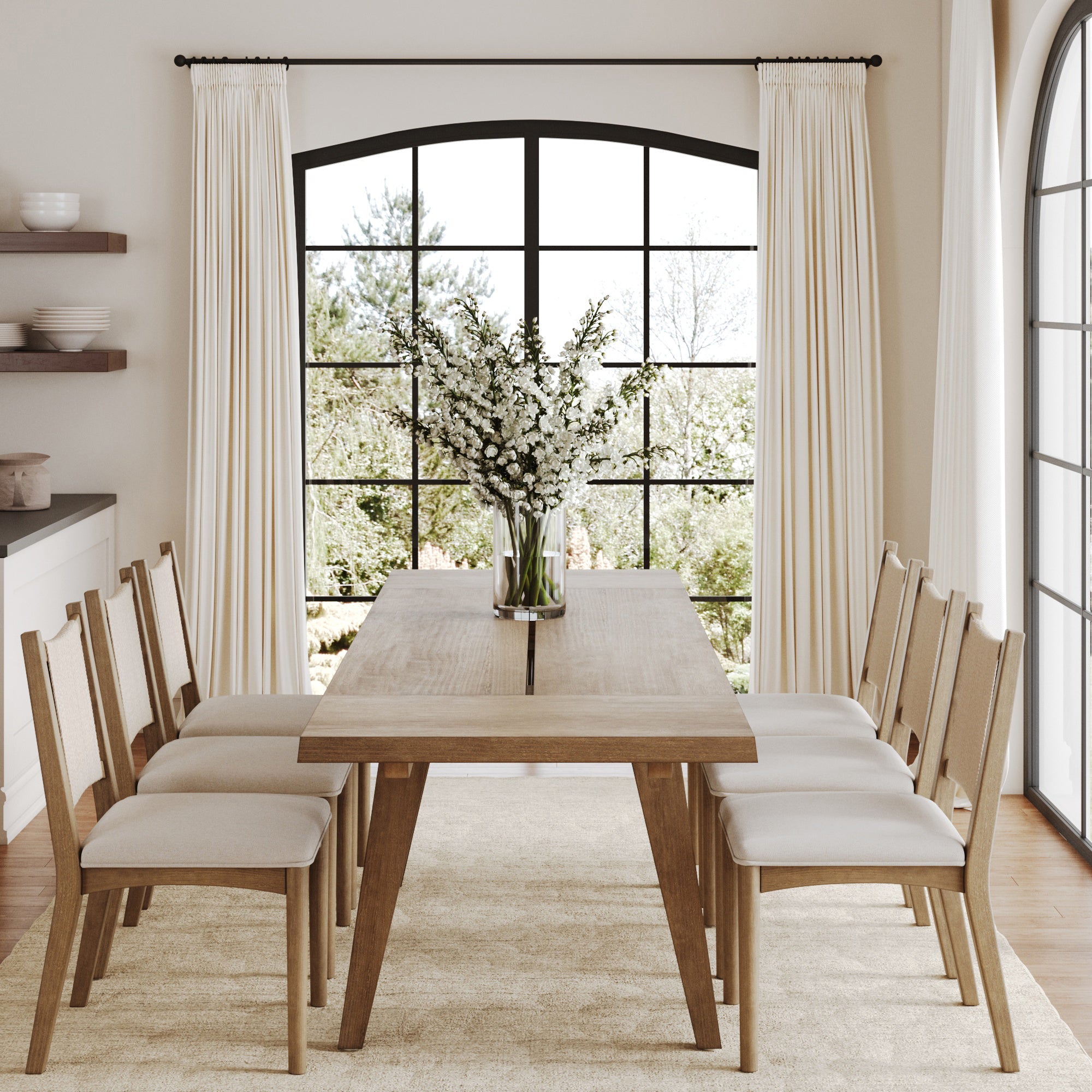 Extendable Flax Dining Table Set (6 Chair)