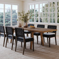 Extendable Woven Faux Leather Dining Set Black (6 Chair)