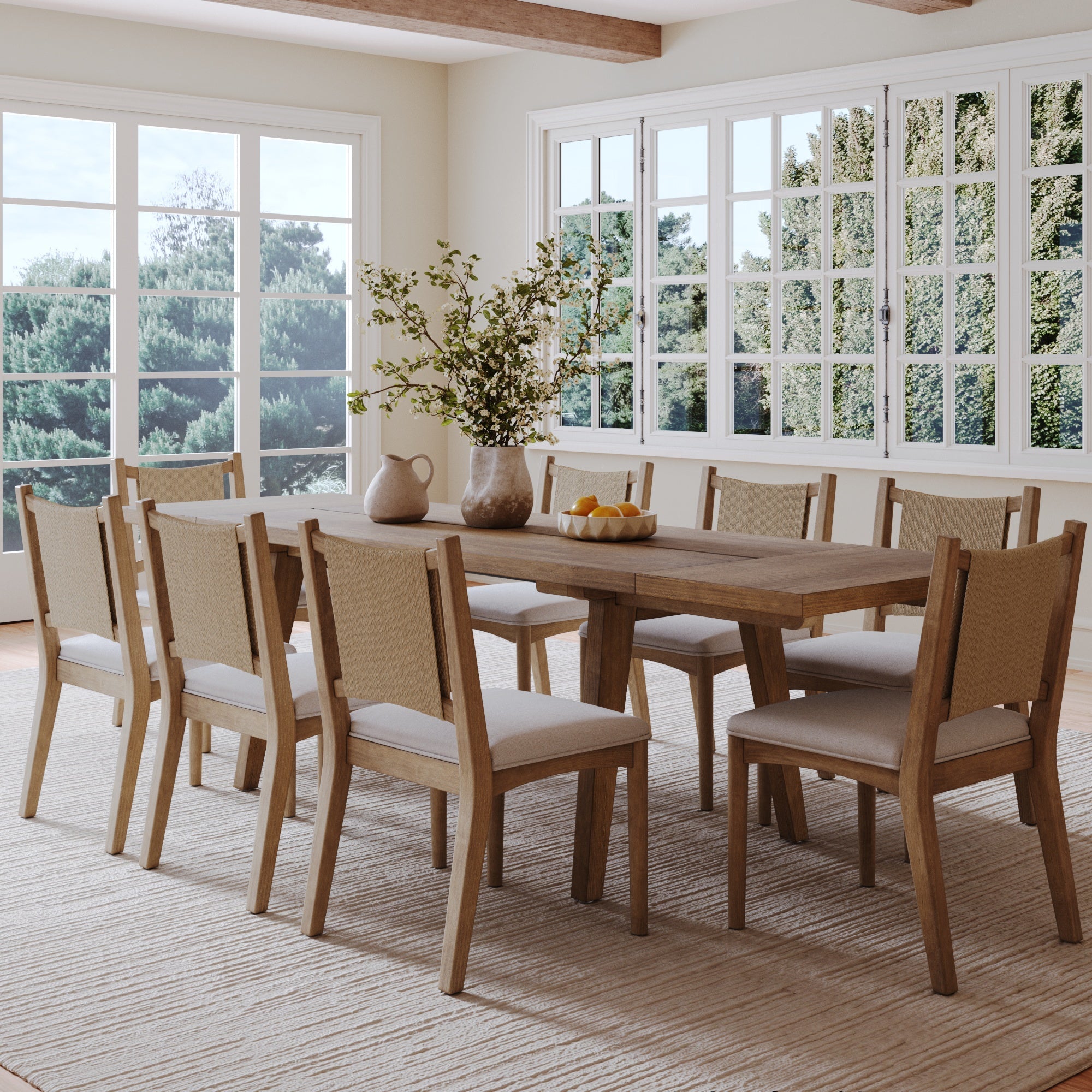 Bohemian Wooden Dining Table Set (8 Chair)