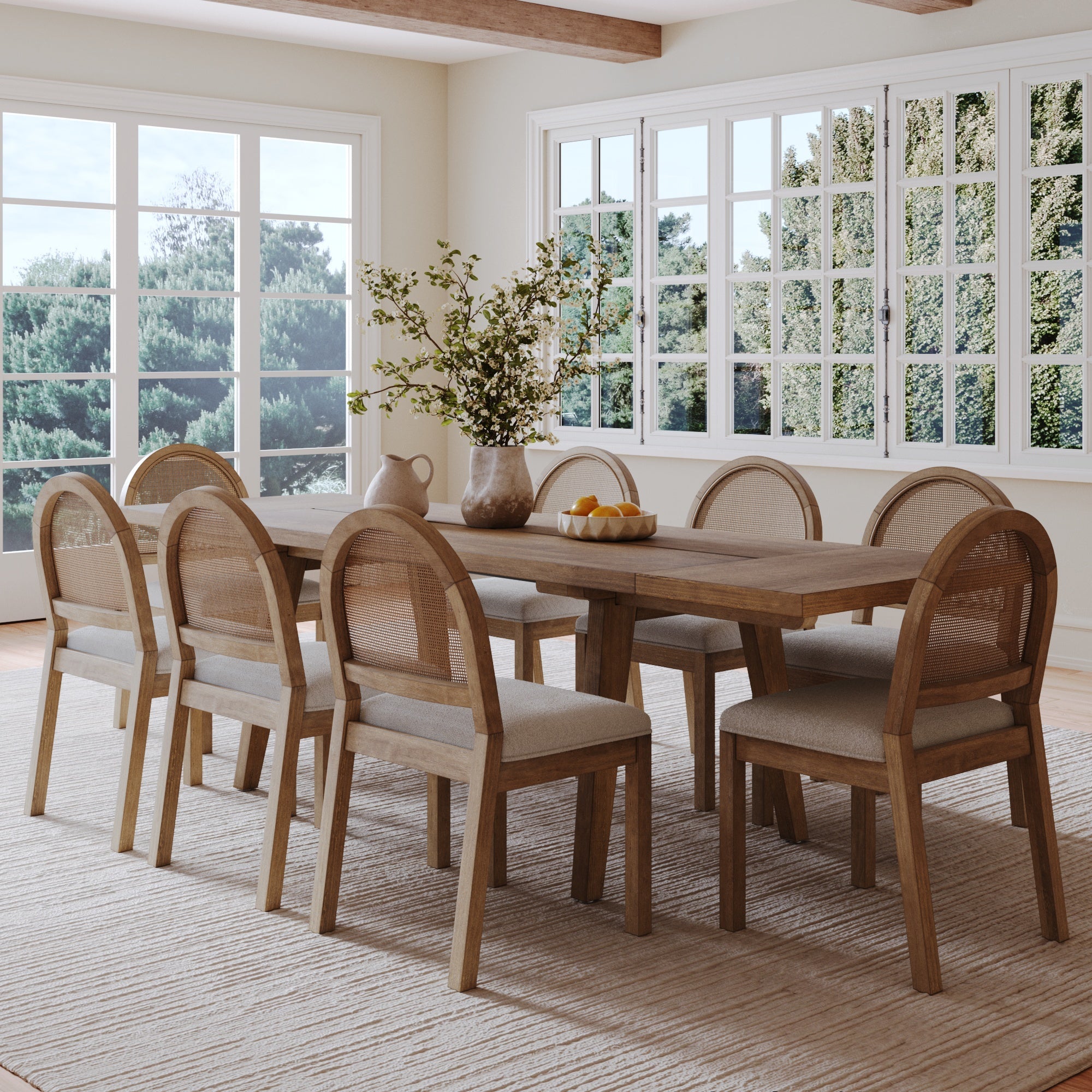 Natural Rattan Dining Table Set (8 Chair)