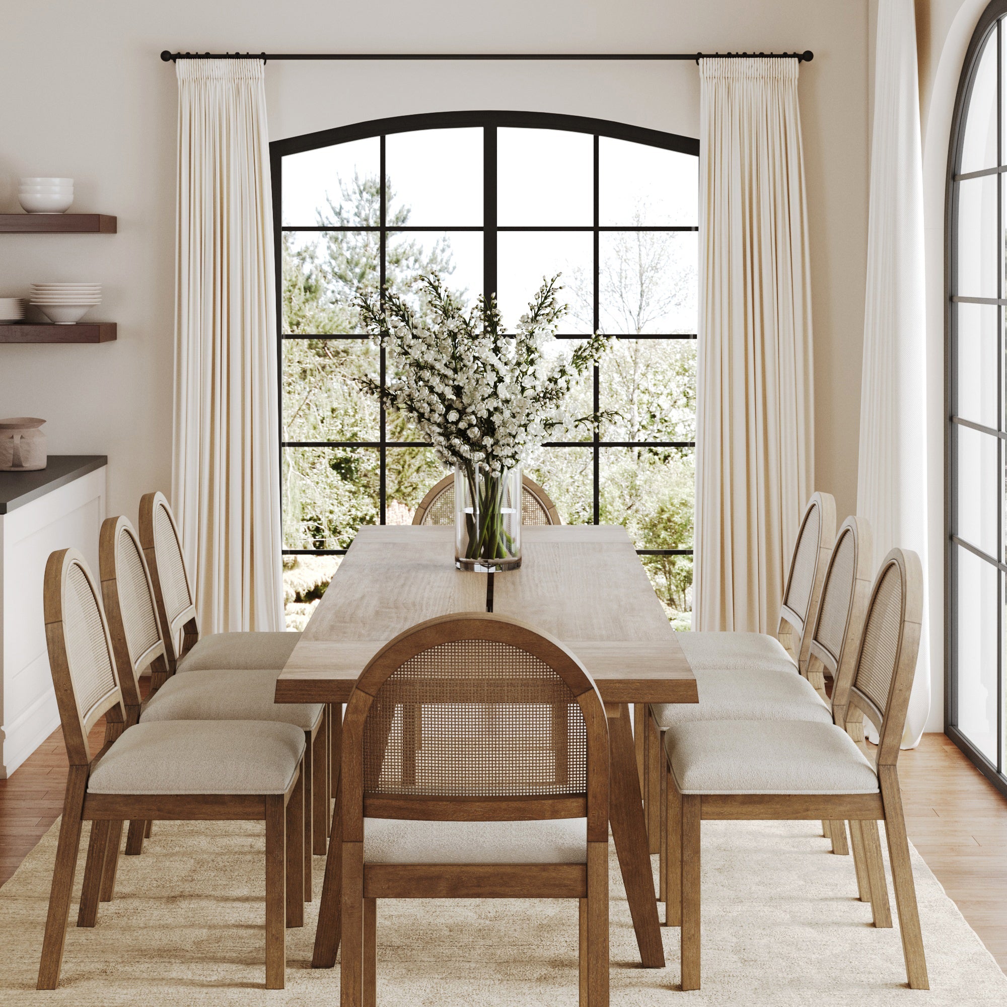 Natural Rattan Dining Table Set (8 Chair)