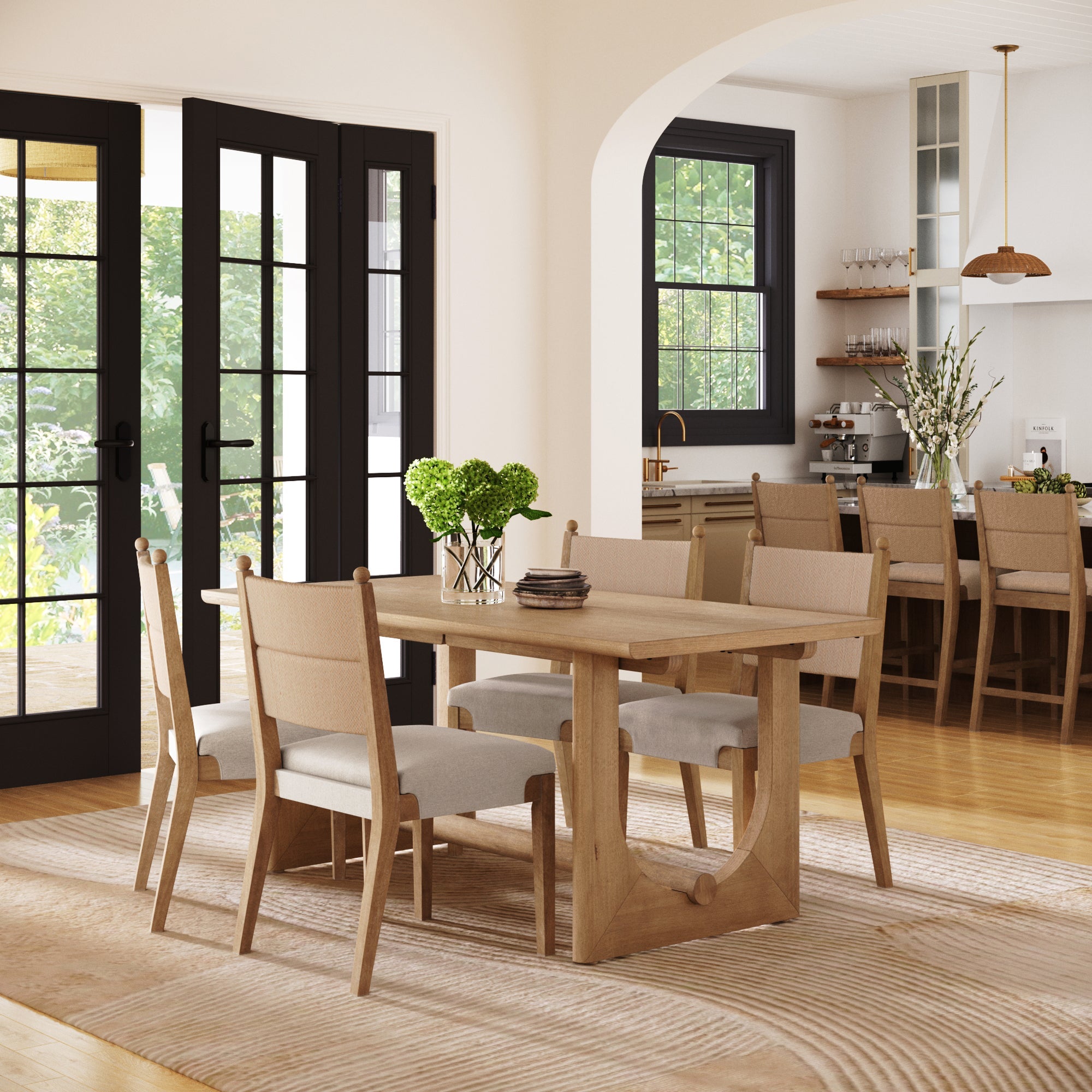 Mid-Century Seagrass Dining Table Set (4 Chair)