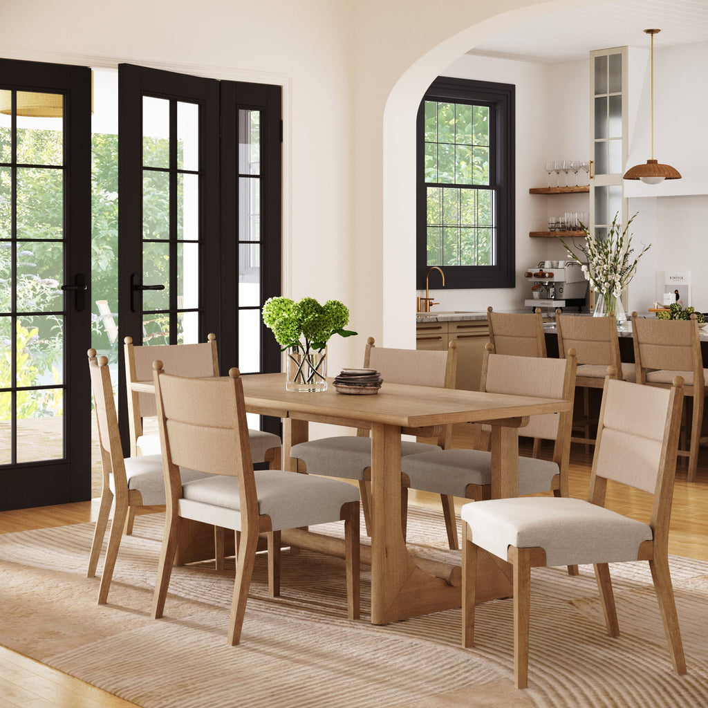 Mid-Century Seagrass Dining Table Set (6 Chair)