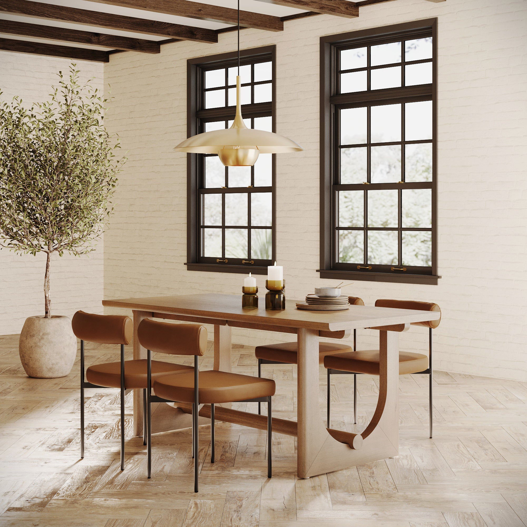 Mid-Century Faux Leather Dining Room Set for 4 (4 Chair)