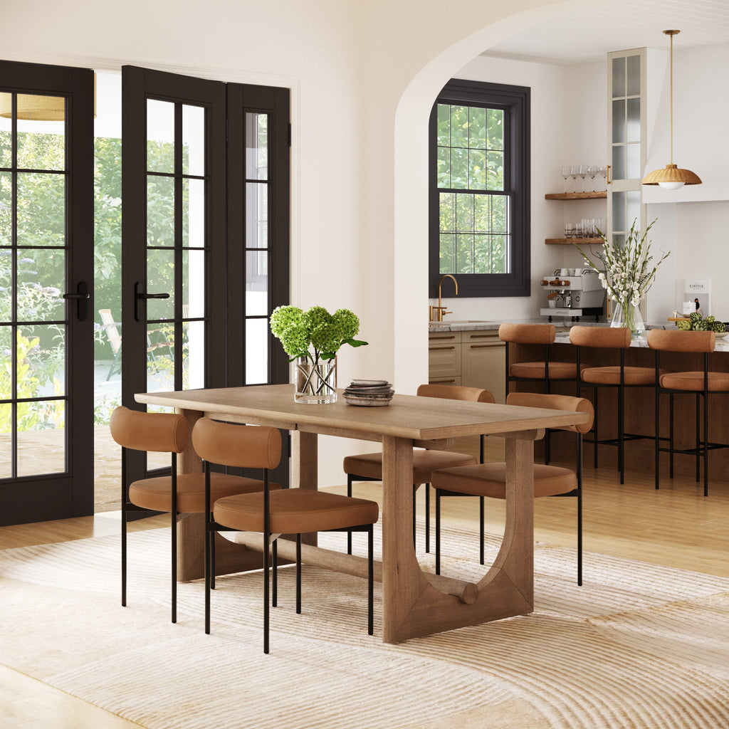 Mid-Century Faux Leather Dining Room Set for 4 (4 Chair)