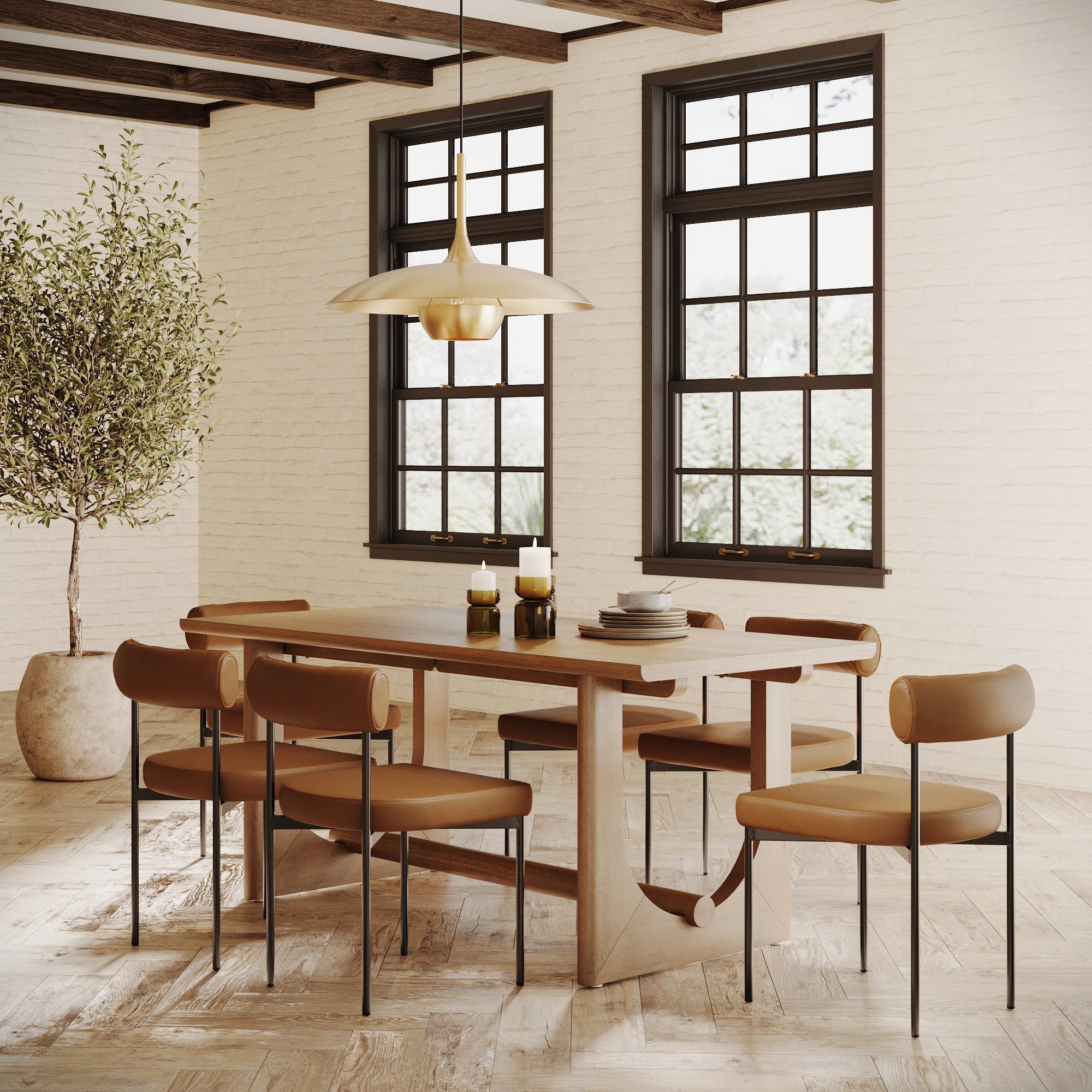 Mid-Century Faux Leather Dining Room Set (6 Chair)