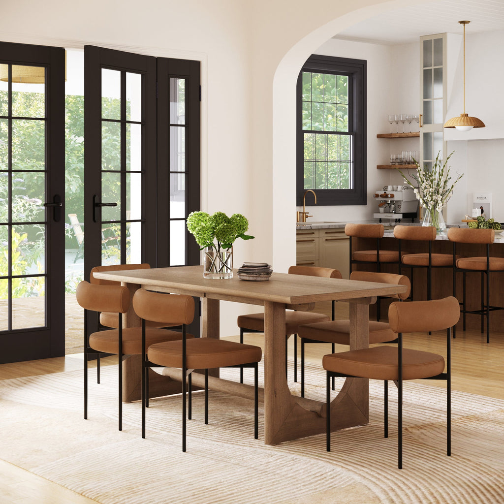 Mid-Century Faux Leather Dining Room Set (6 Chair)