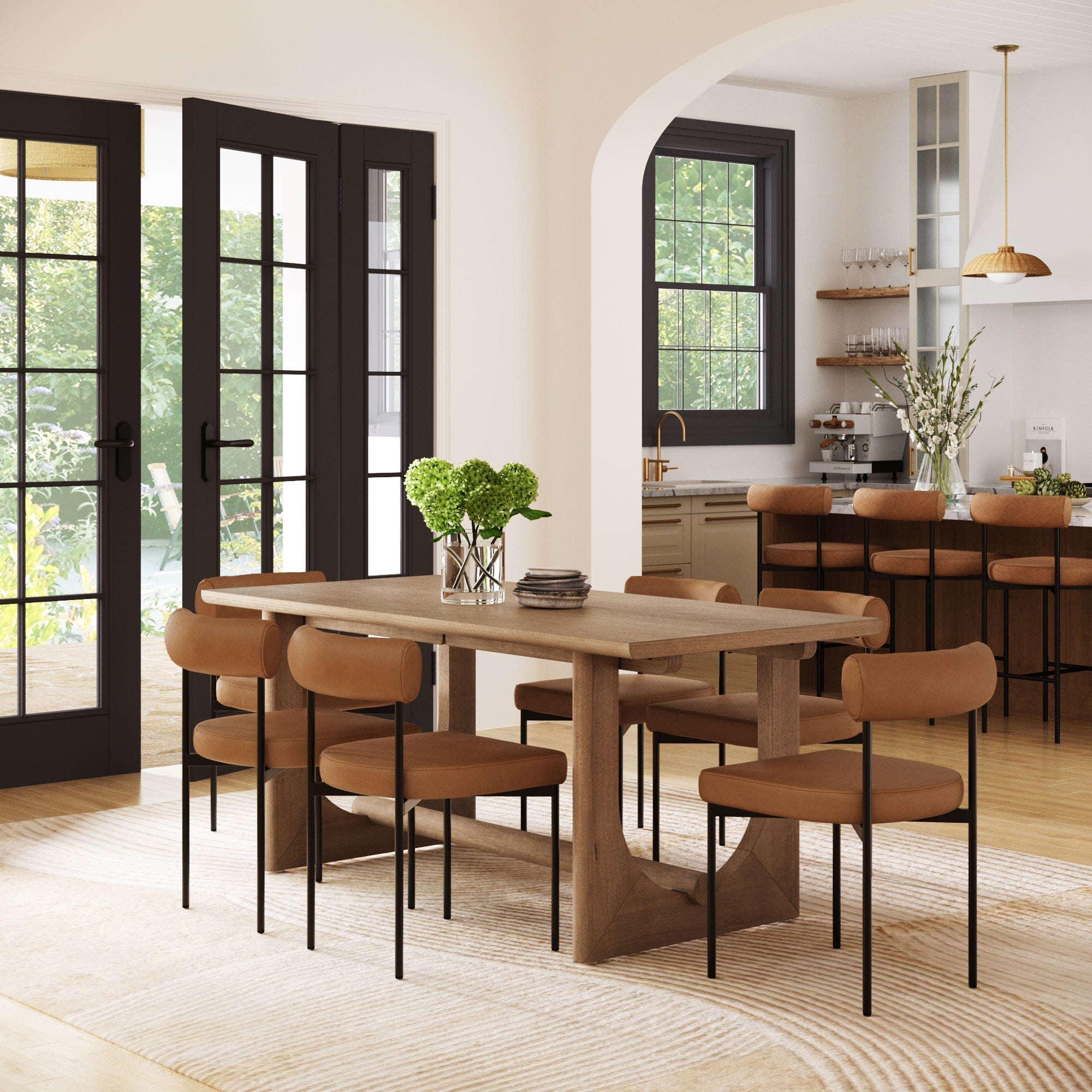 Mid-Century Faux Leather Dining Room Set (6 Chair)