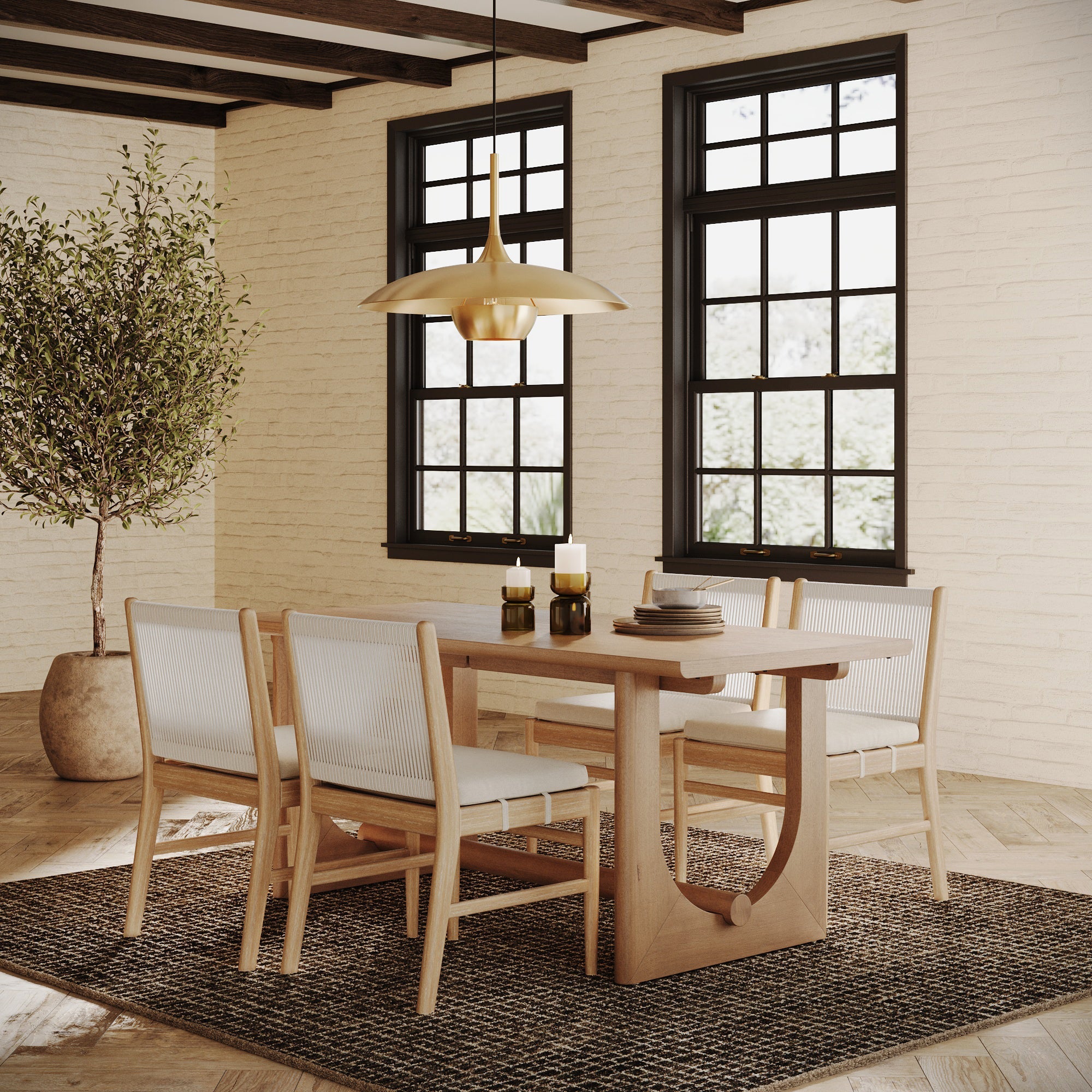 Wood Dining Table for 6 with U-Shaped Legs