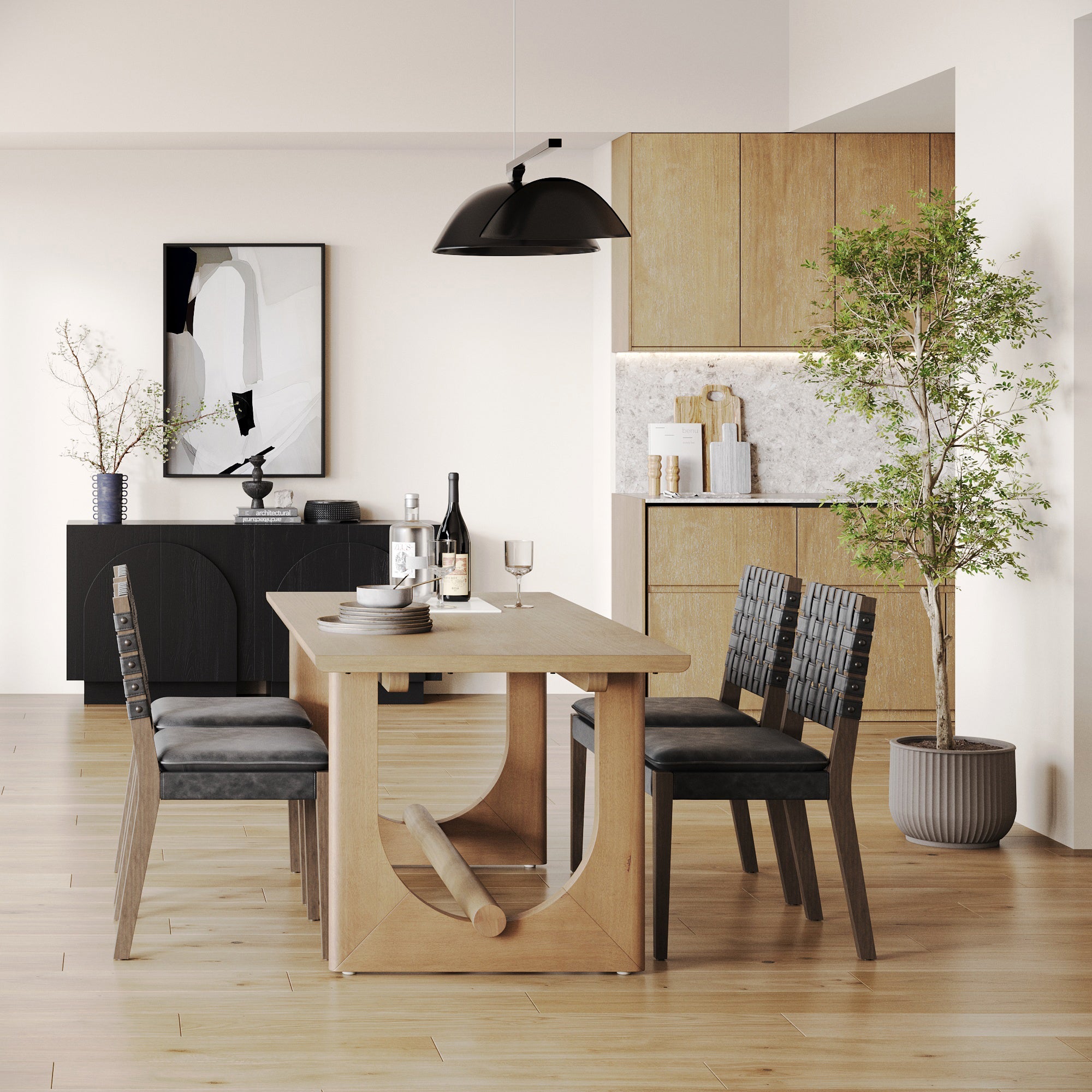 Wood Dining Table for 6 with U-Shaped Legs
