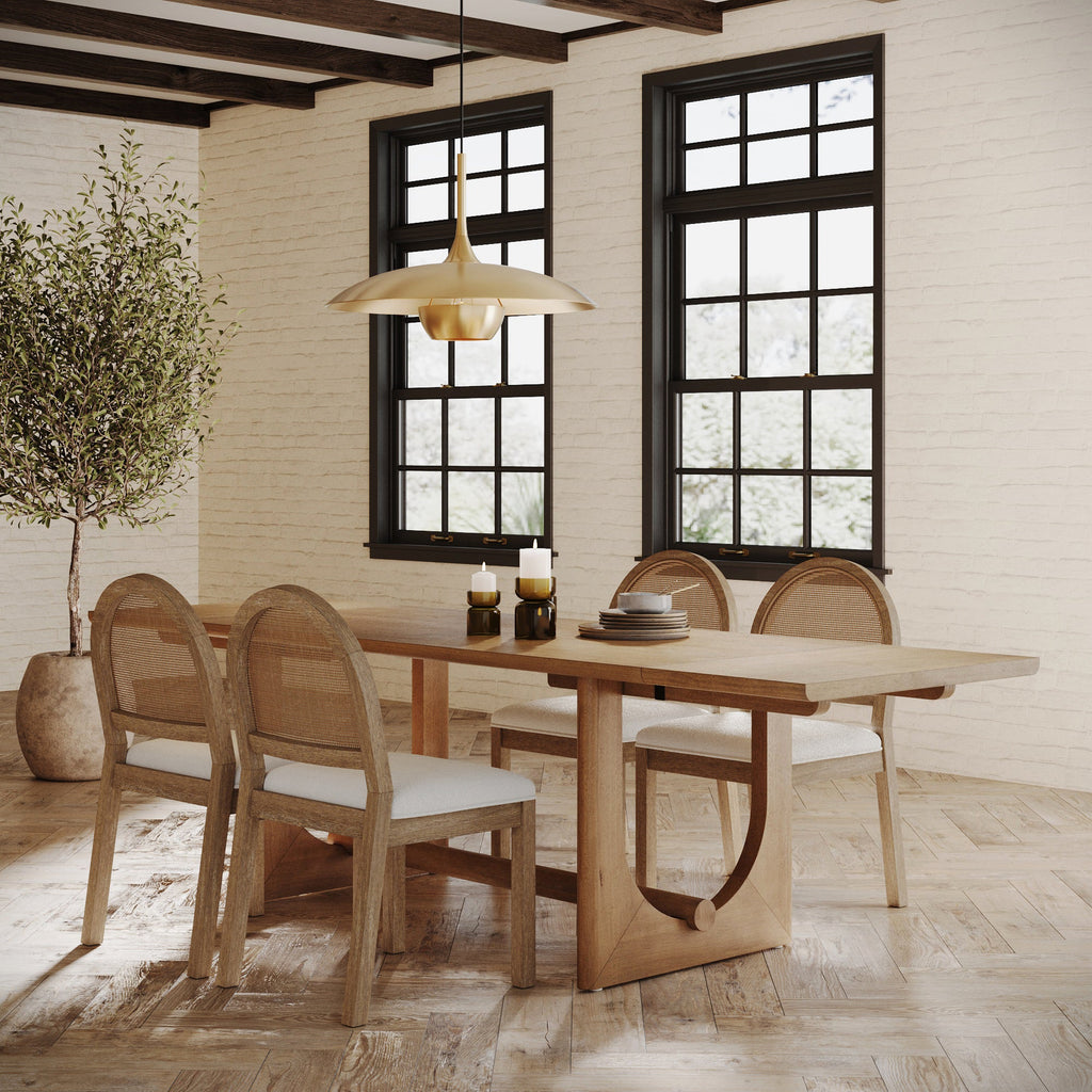Extendable Mid-Century Rattan Dining Table Set (4 Chair)