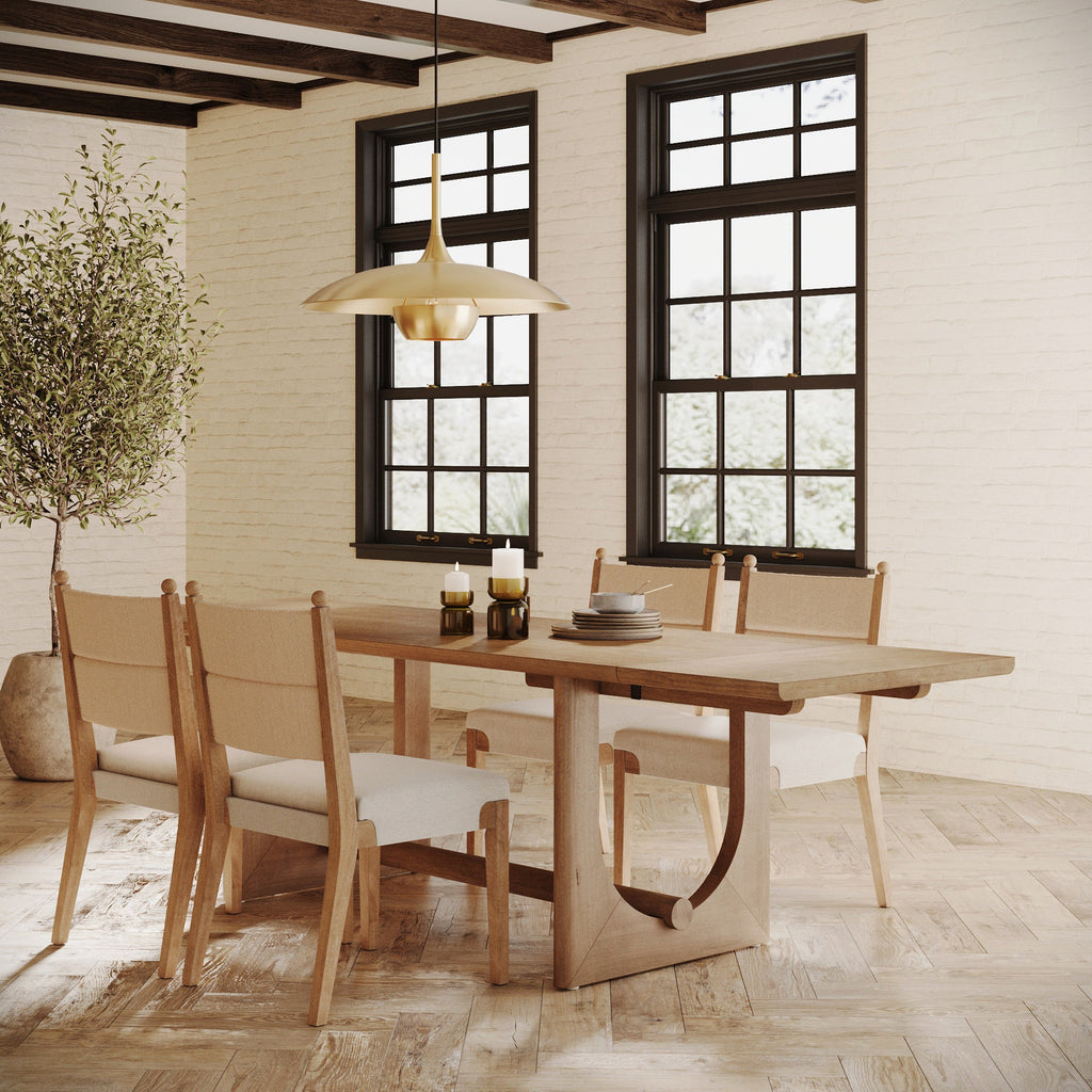 Extendable Mid-Century Seagrass Dining Table Set (4 Chair)