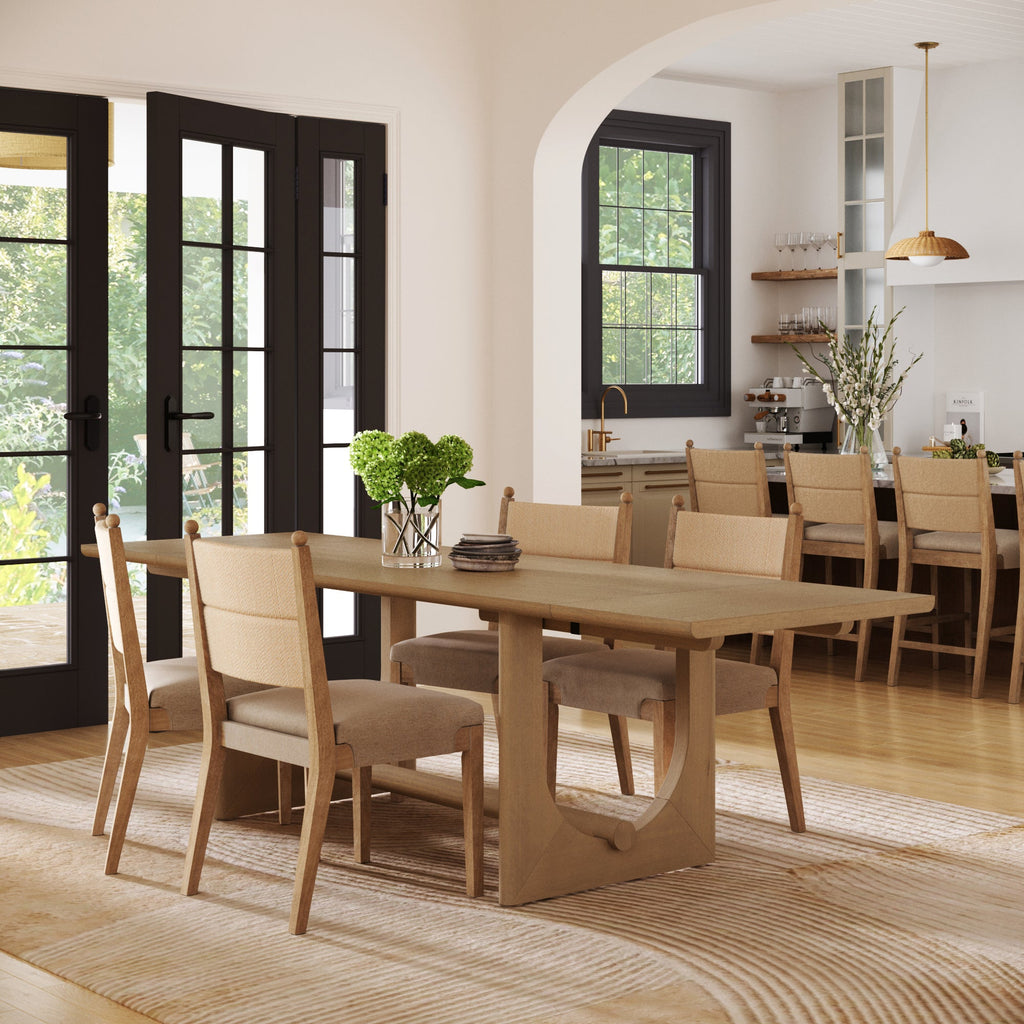 Extendable Mid-Century Seagrass Dining Table Set (4 Chair)