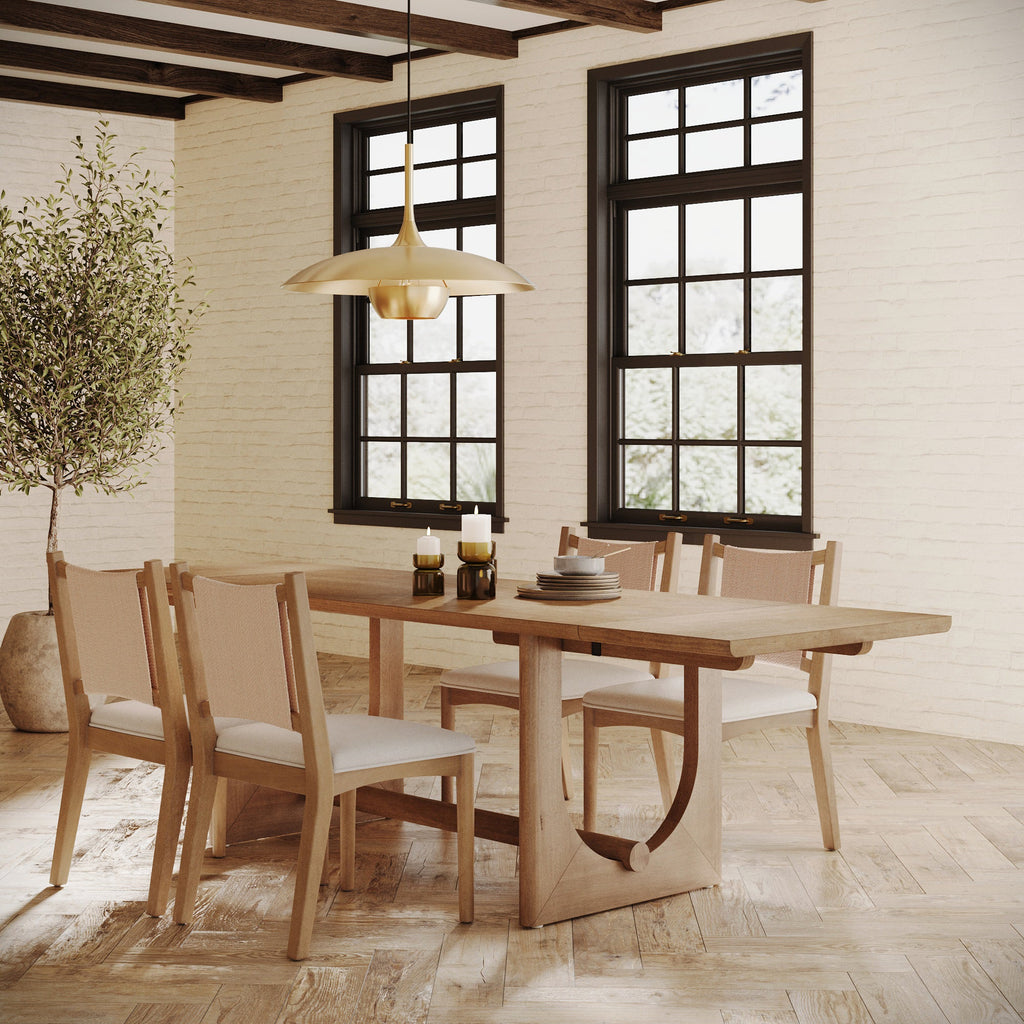 Extendable Mid-Century Seagrass Dining Table Set (4 Chair)