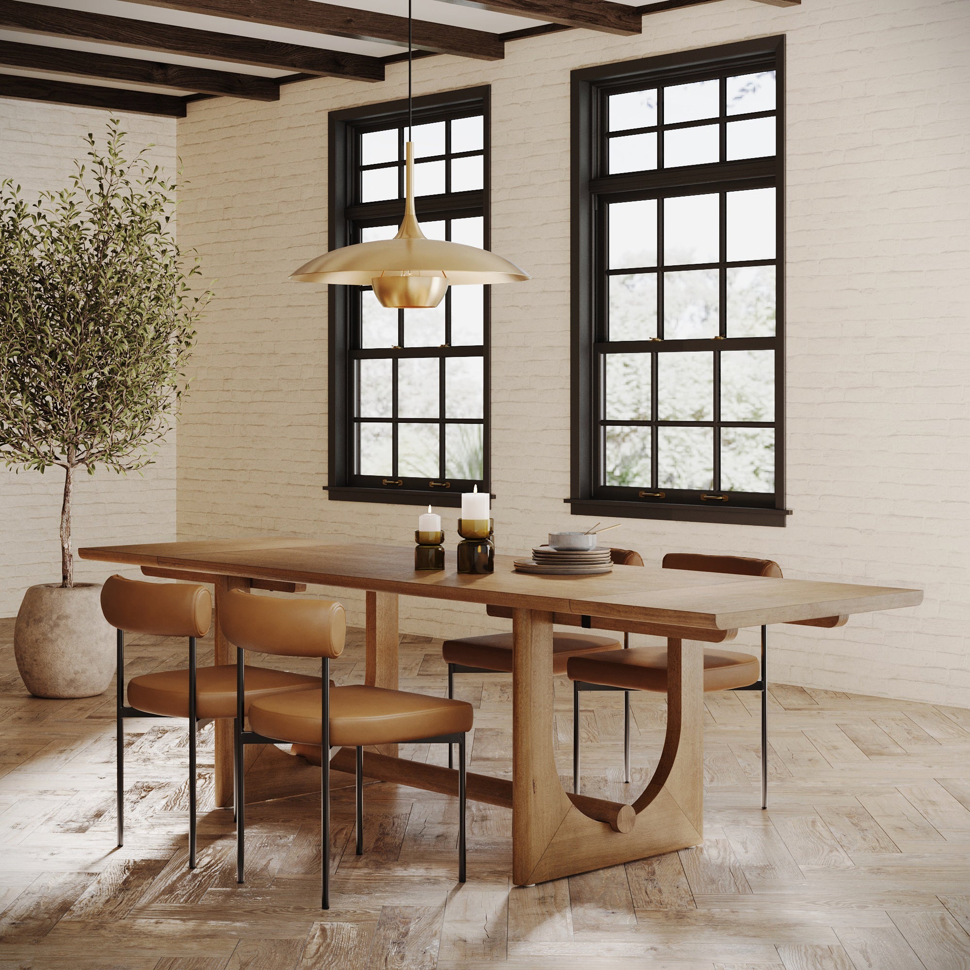 Extendable Mid-Century Faux Leather Dining Table Set (4 Chair)