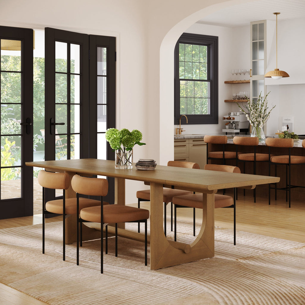 Extendable Mid-Century Faux Leather Dining Table Set (4 Chair)
